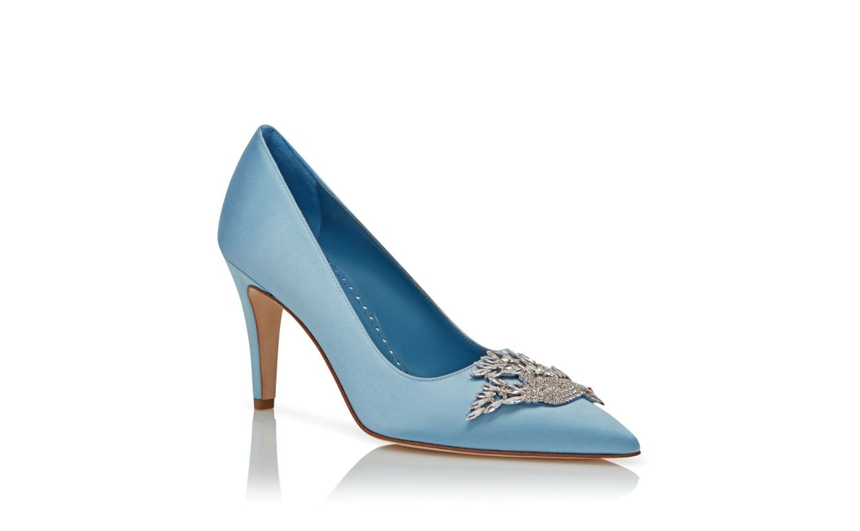 Light Blue Satin Jewel Embellished Pumps - 3