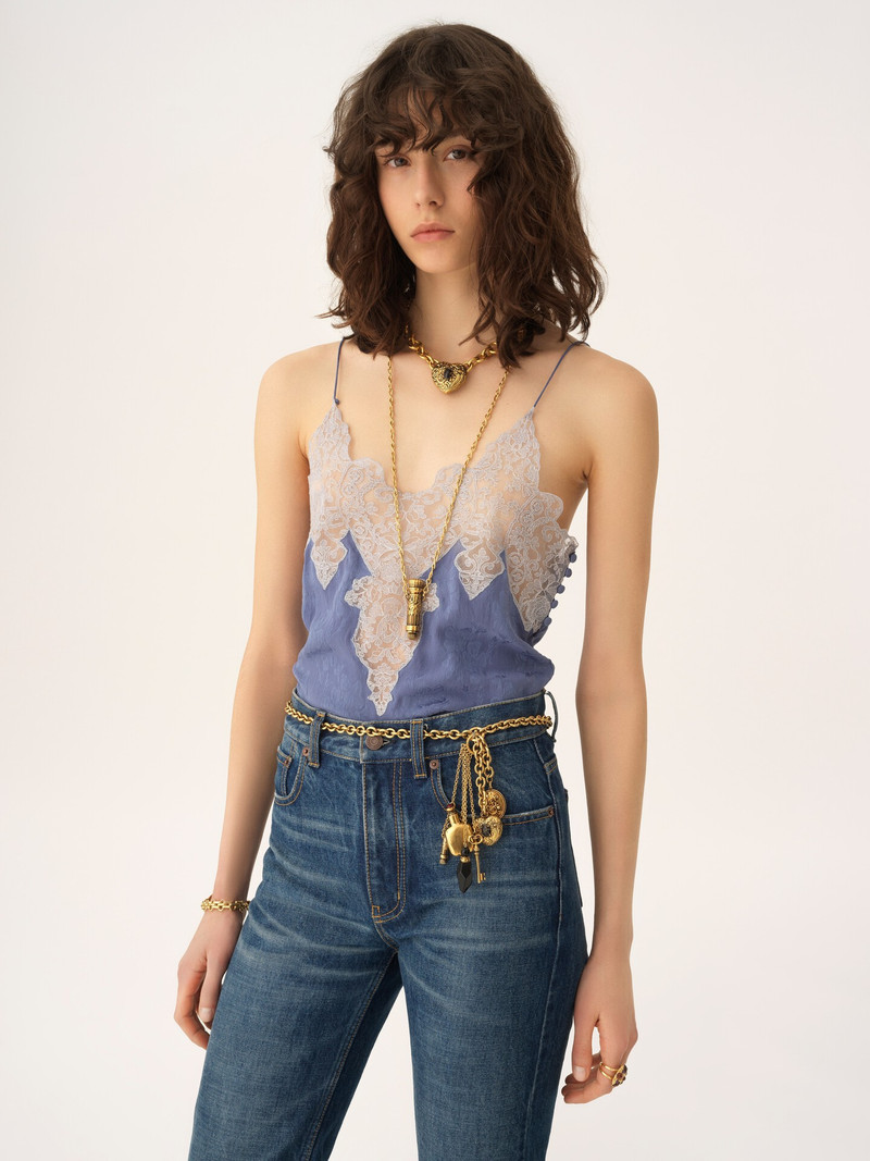 CAMISOLE TOP IN SILK JACQUARD & LACE 3