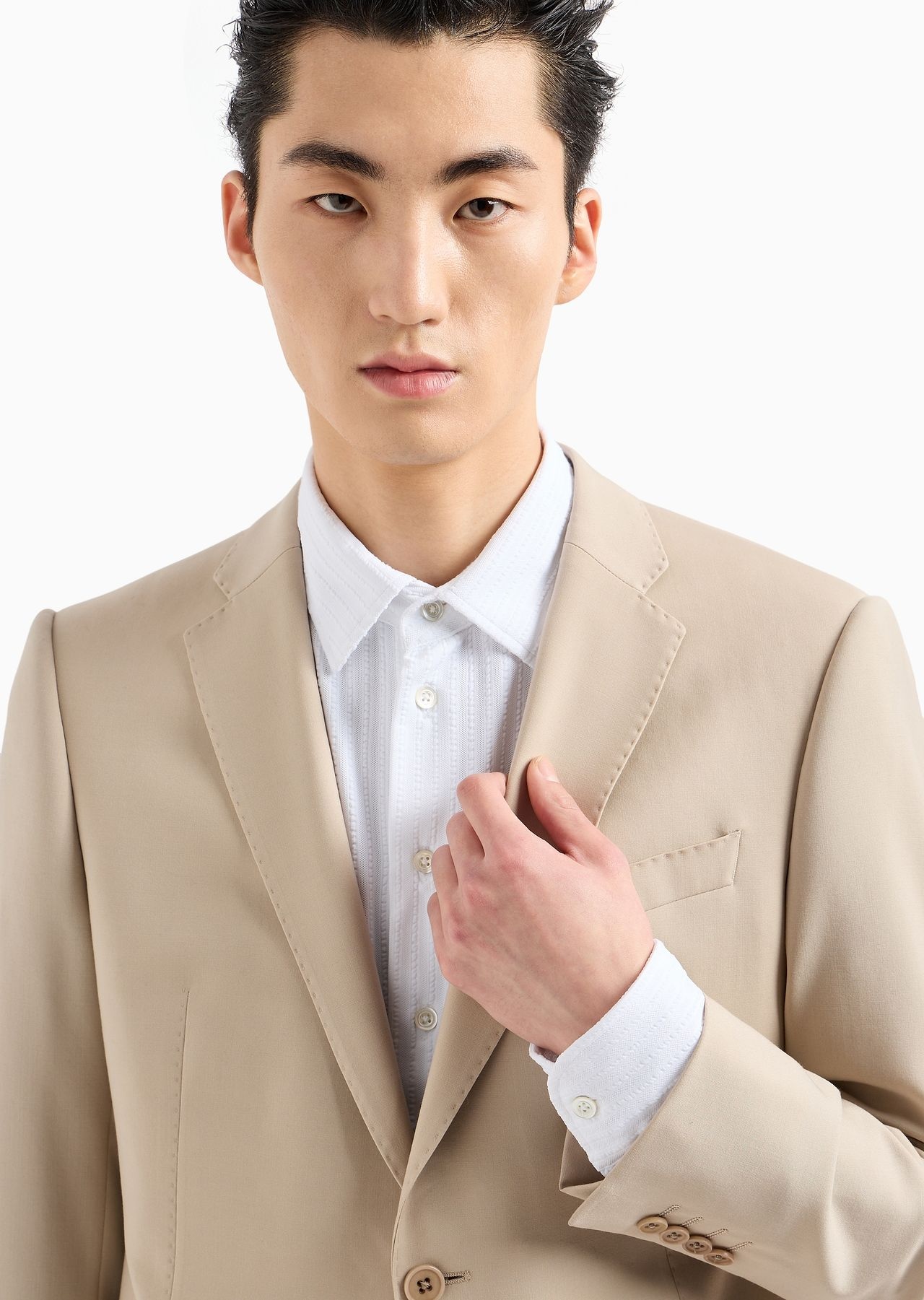 Slim-fit single-breasted jacket in natural, tropical, stretchy, light wool - 5