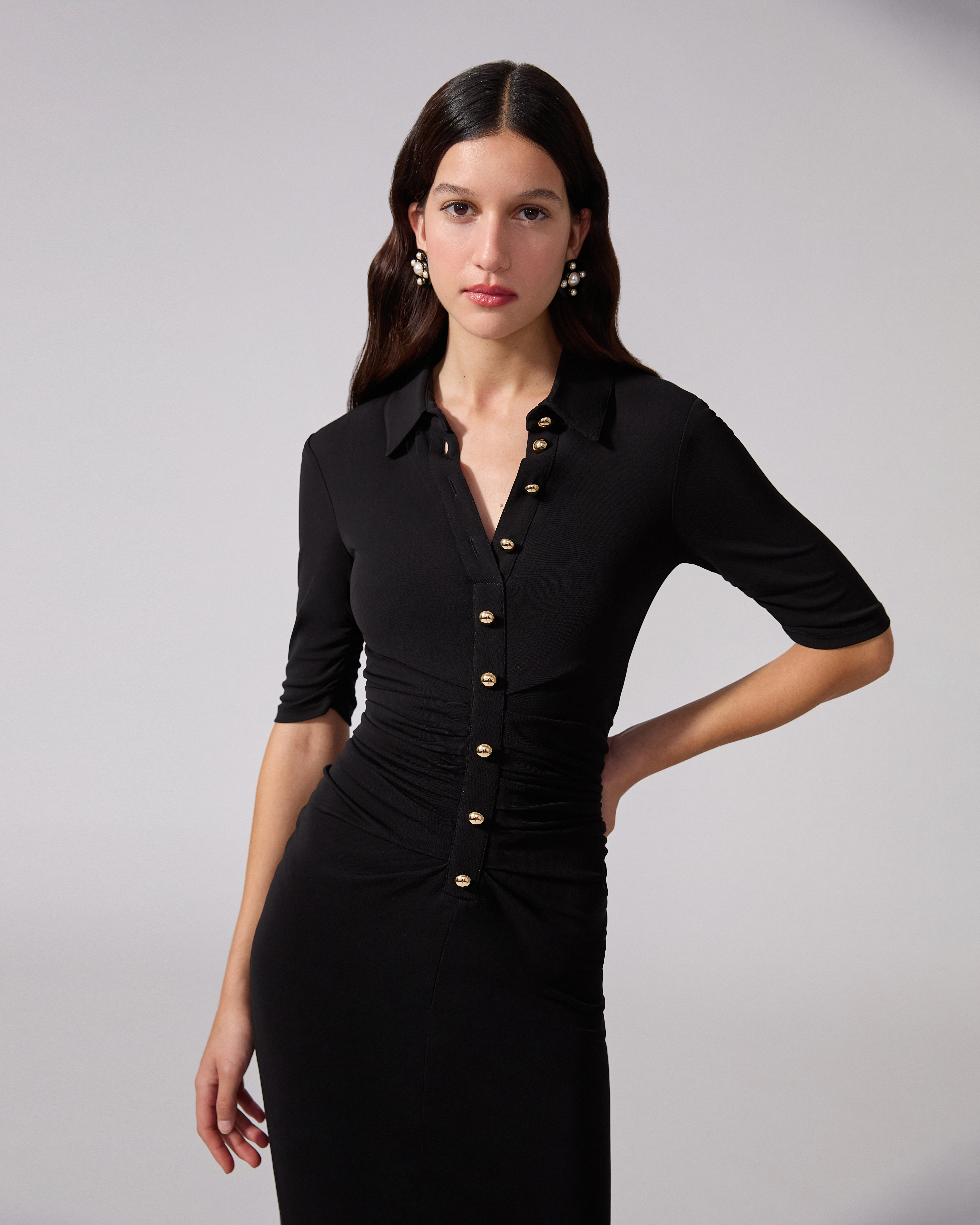 Ruched Button-Front Midi Dress - 4