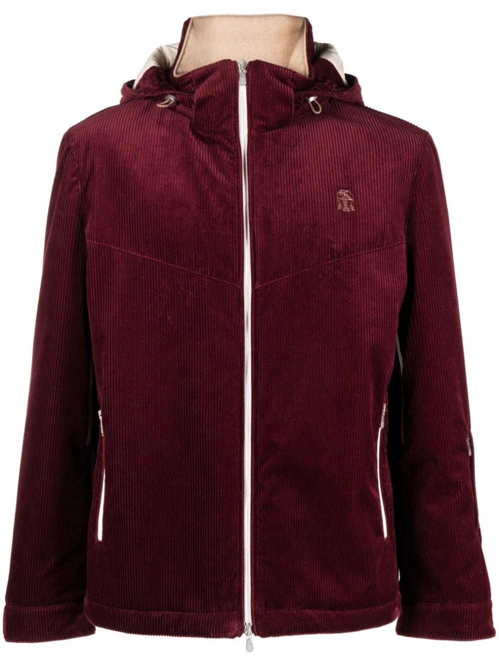 logo-embroidered corduroy hooded jacket - 1