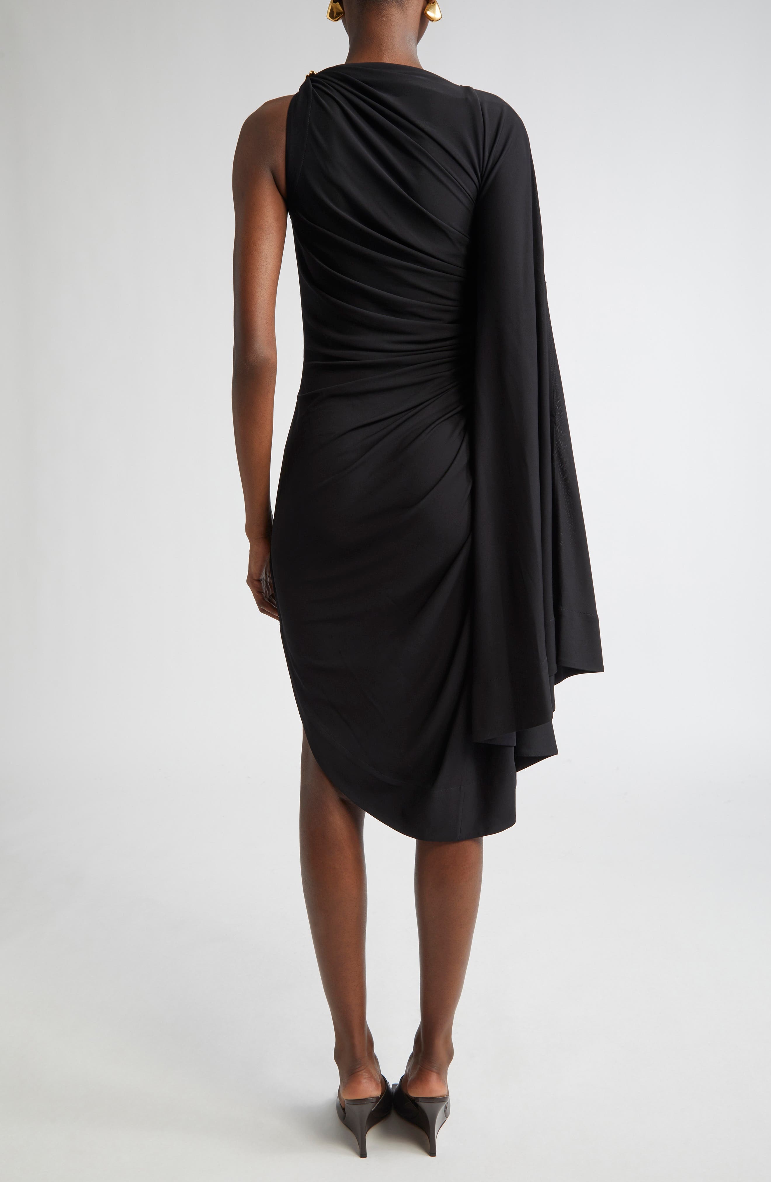 Bottega Veneta Asymmetric Ruched Jersey Dress in 1000 Black at Nordstrom - 2