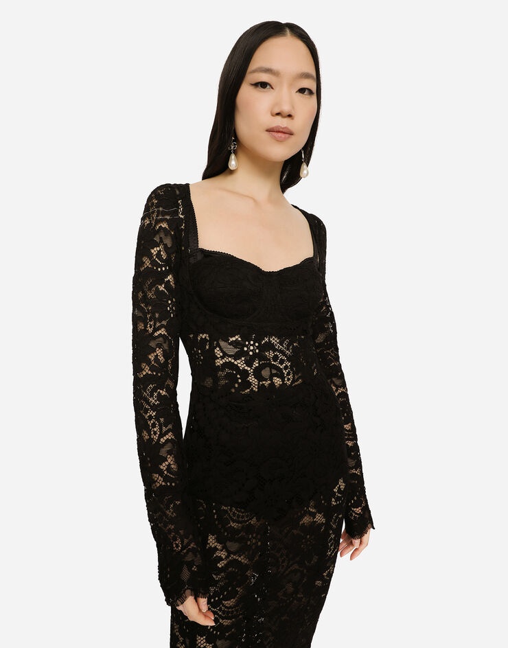 Lace calf-length dress with scalloped detailing - 4