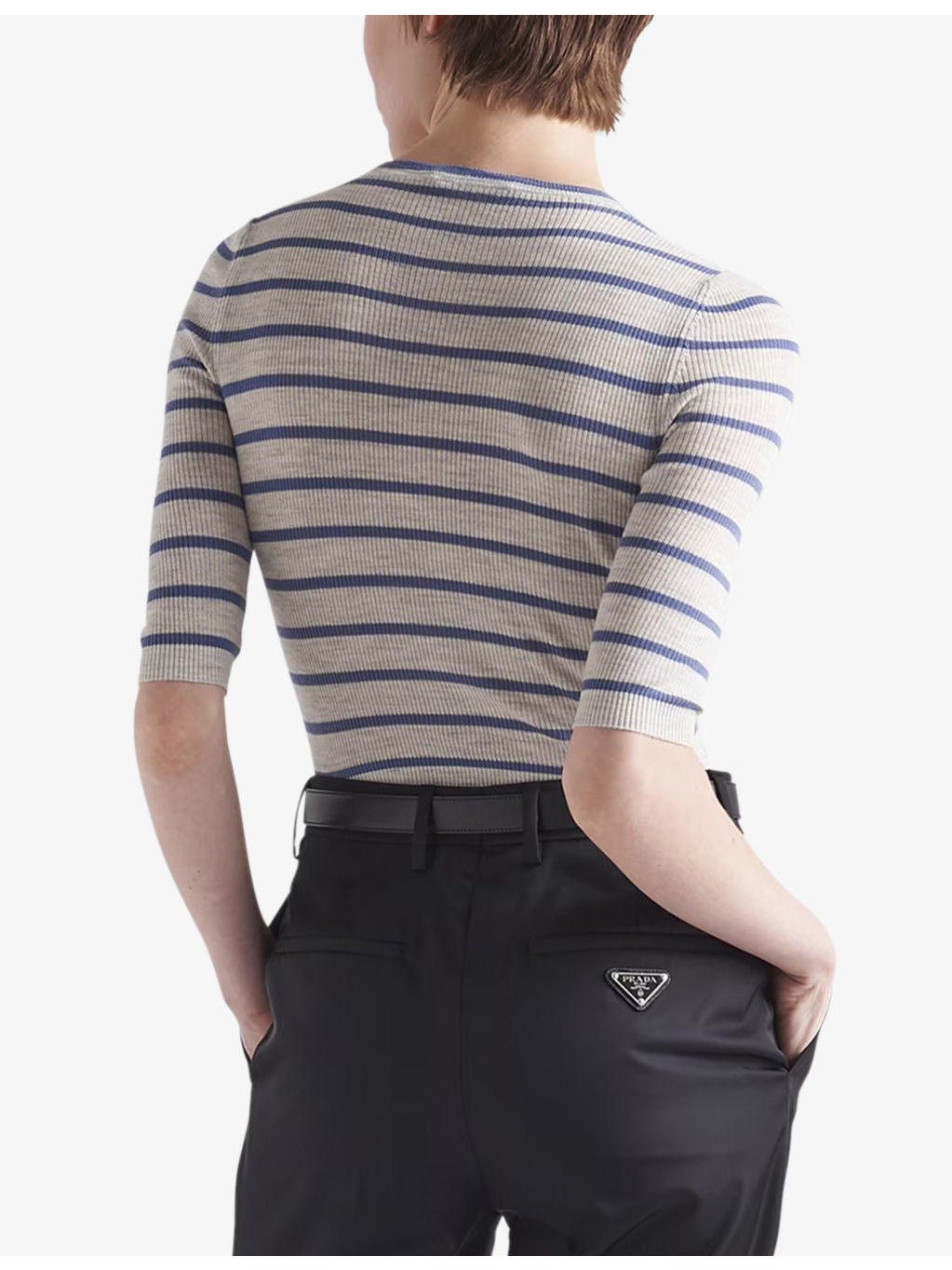 Superfine logo-intarsia striped virgin-wool top - 4