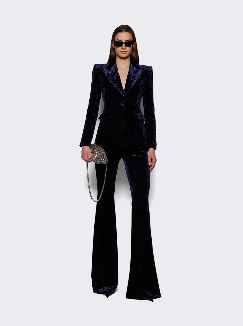 Flare Trouser In Crushed Velvet Midnight - 2