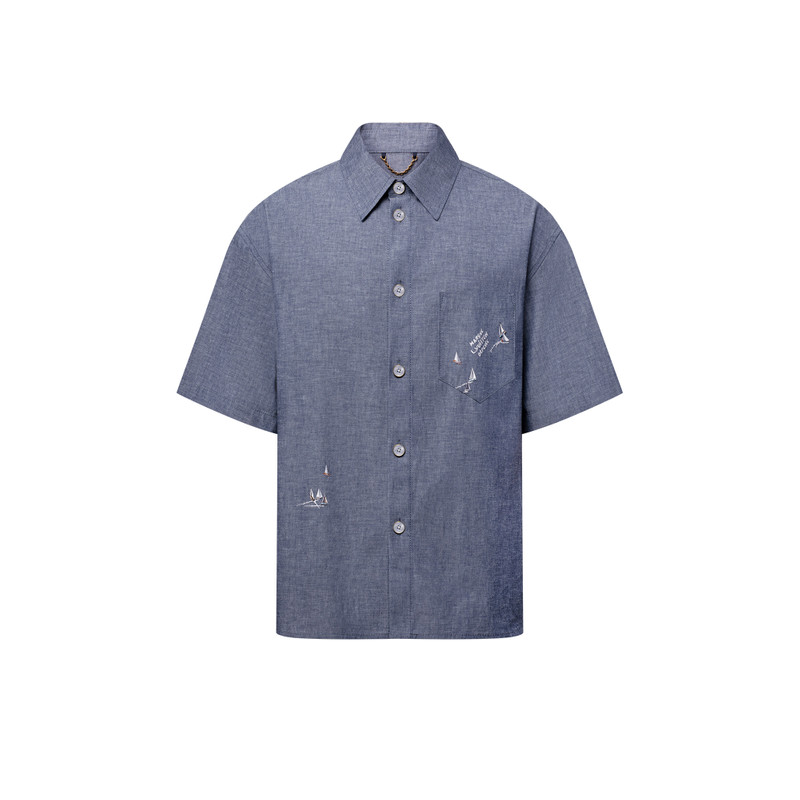 Embroidered Chambray Short-Sleeved Shirt 1