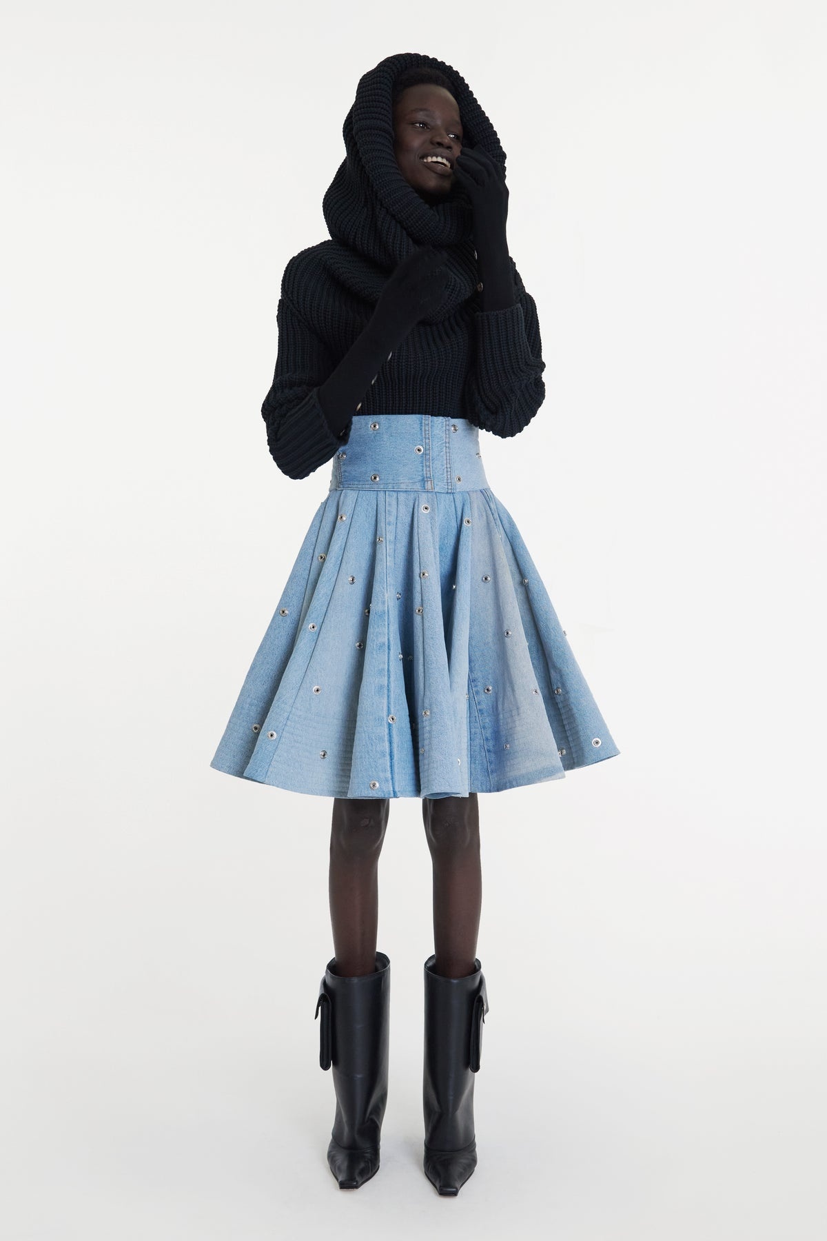 RECYCLED DENIM SKIRT WITH SNAPS BLUE - 5