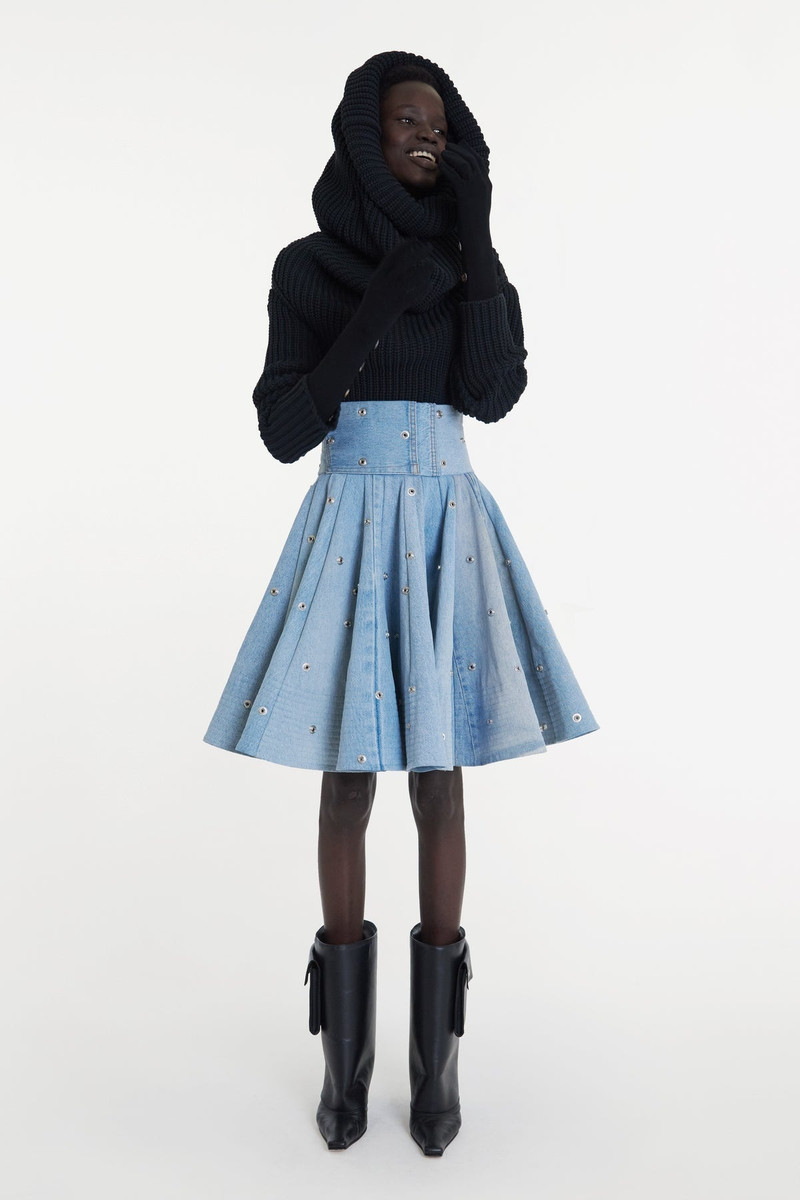 RECYCLED DENIM SKIRT WITH SNAPS BLUE 5