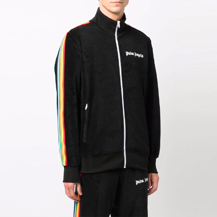 Palm Angels FW21 Rainbow Chenille Track Jacket 'Black' PMBD001F21FAB0081001 - 3
