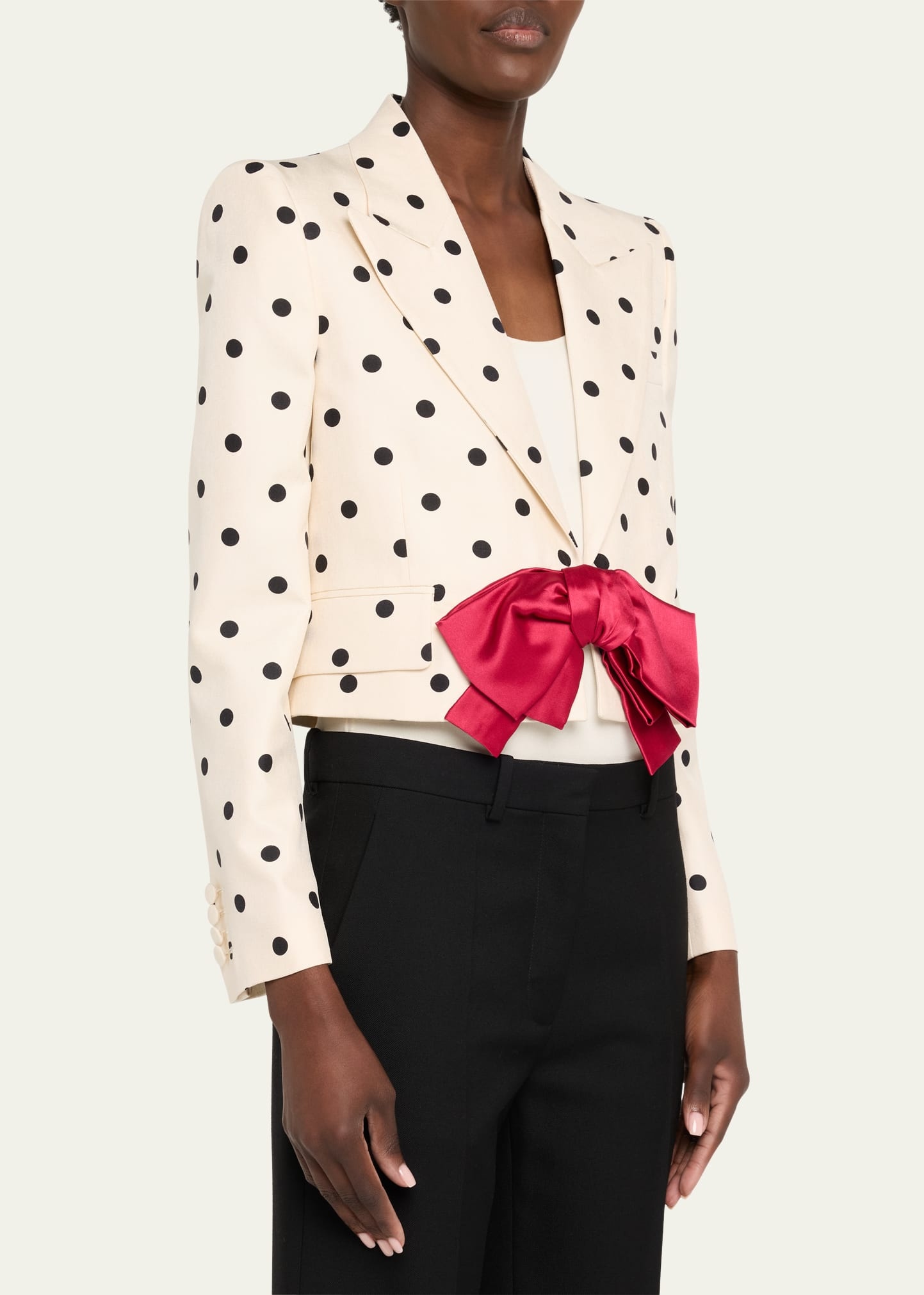 Polka-Dot Crop Blazer With Bow - 4