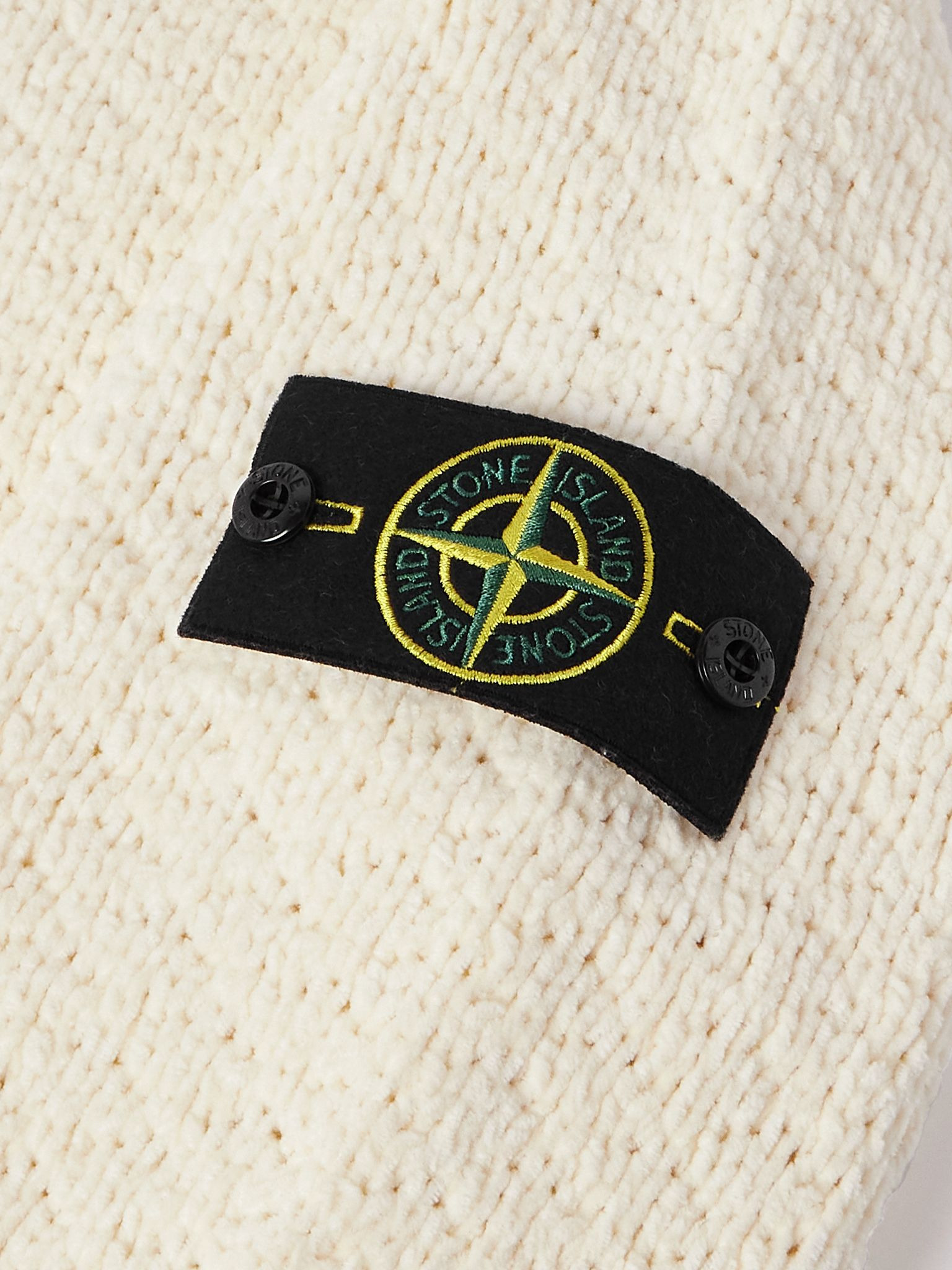 Logo-Appliquéd Cotton-Chenille Mock-Neck Sweater Ivory - 5