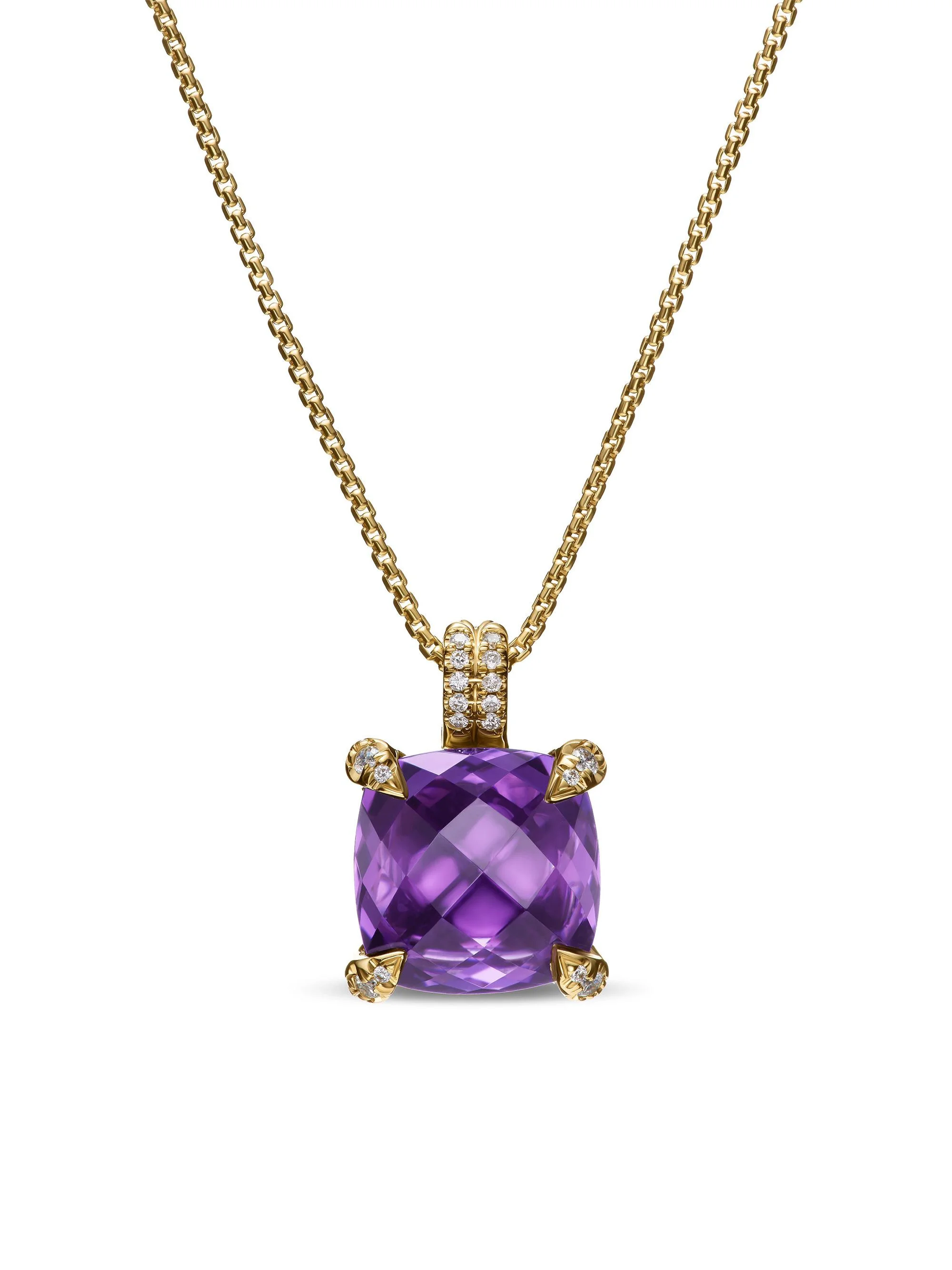 Women's Chatelaine Pendant Necklace in 18K Yellow Gold with Pavé Diamonds - Amethyst - 1