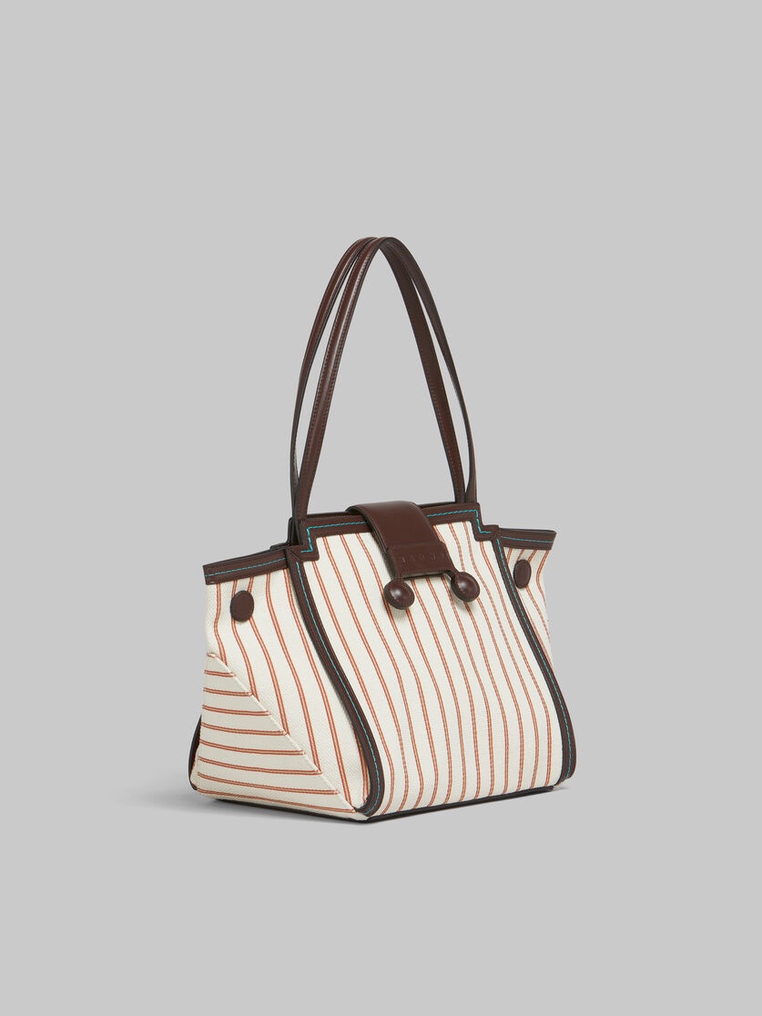 BROWN LEATHER AND STRIPED CANVAS MINI RIVIERA BAG - 6