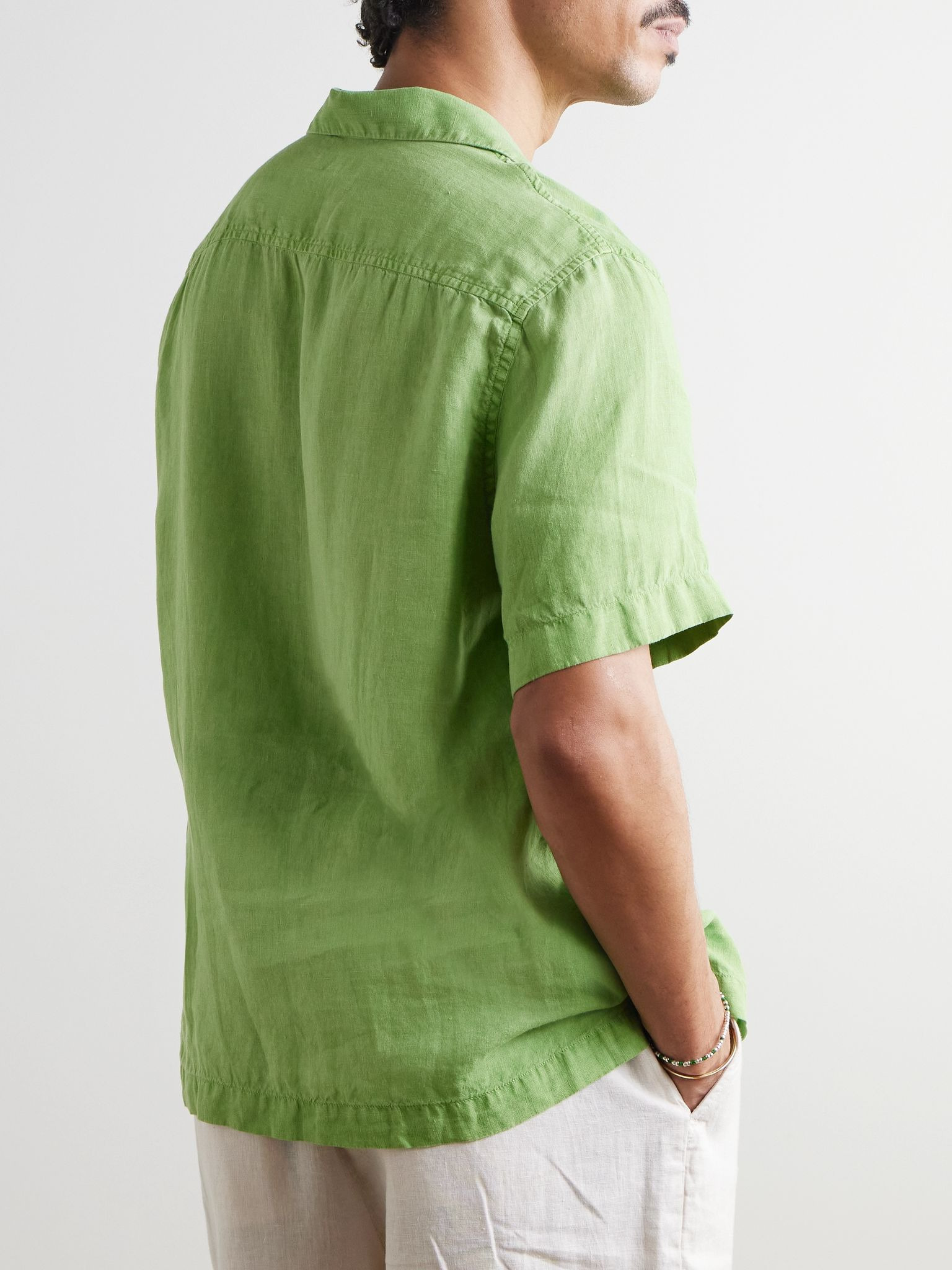 Angelo Camp-Collar Linen Shirt Green - 3