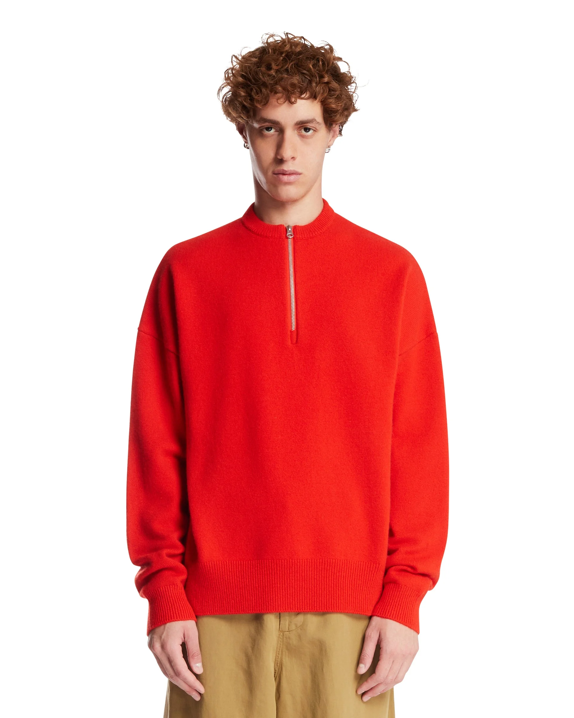 Red Zip Crew Neck Sweater - 1