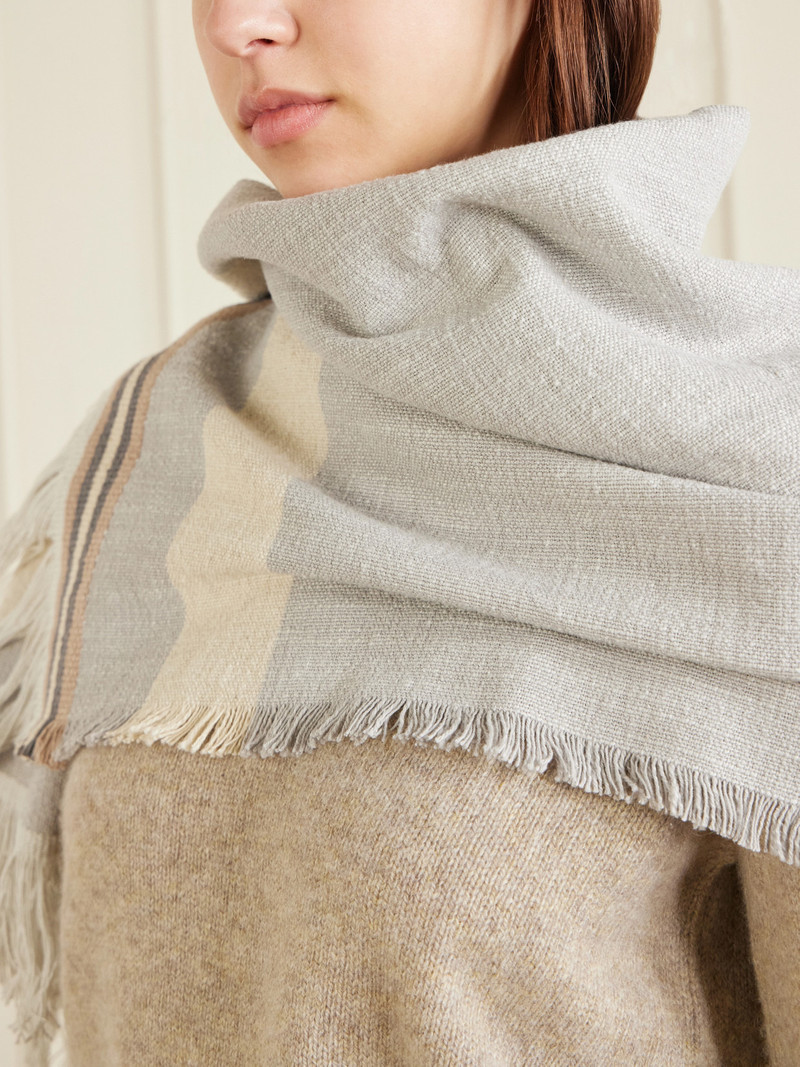 The Row Fringed Striped Cotton And Linen-blend Scarf outlook