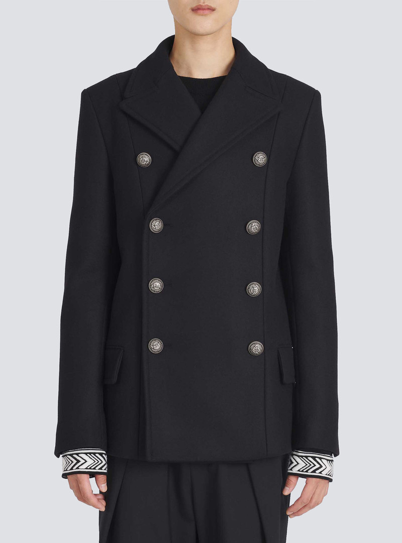 Wool pea coat with double-breasted silver-tone buttoned fastening 8