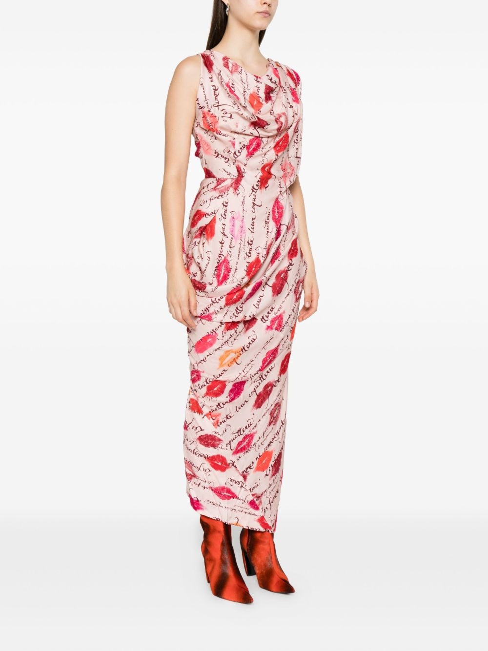kiss-print draped dress - 3