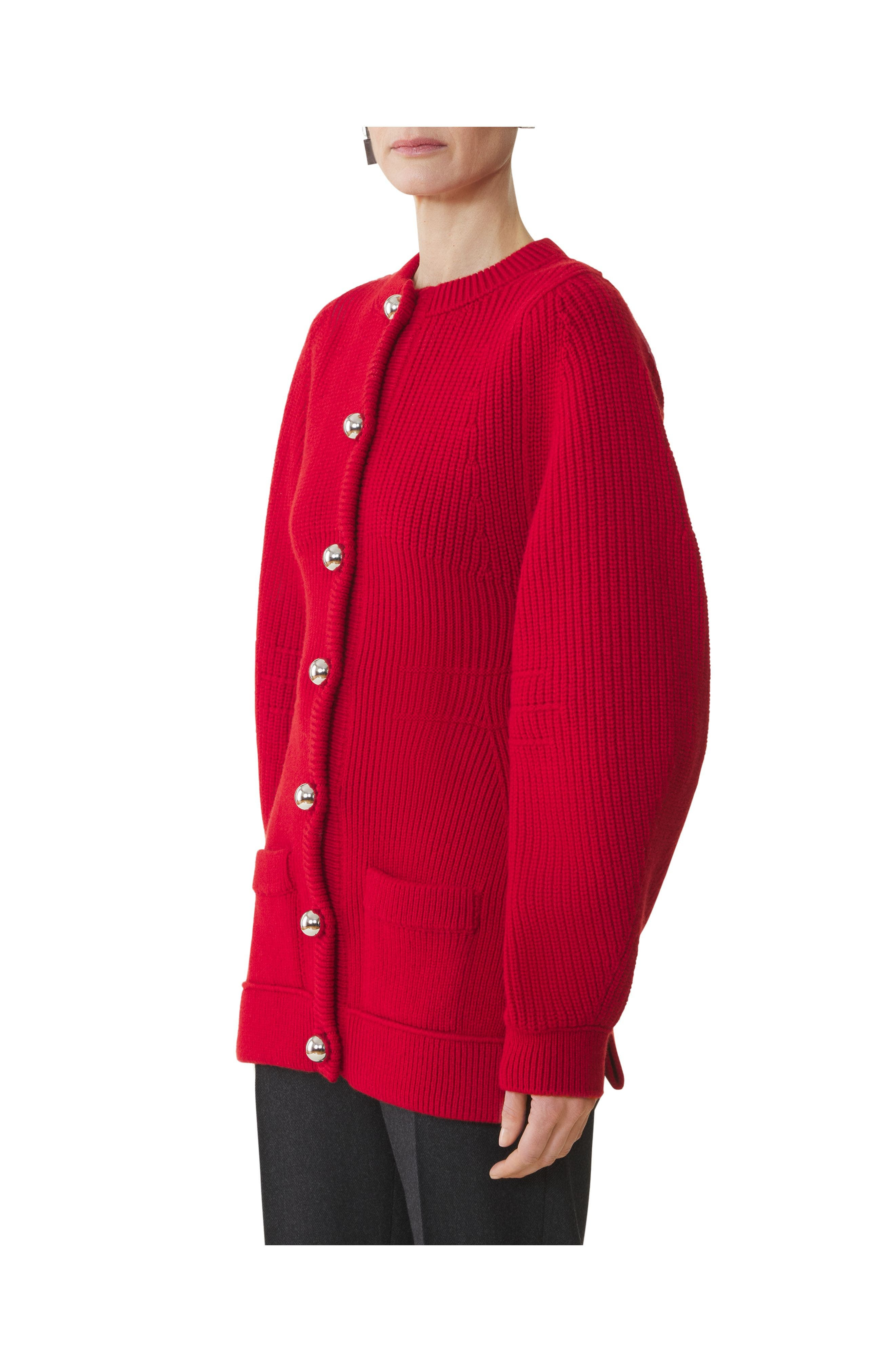 Lanvin Wool Ribbed Cardigan in Red Anemone at Nordstrom - 3