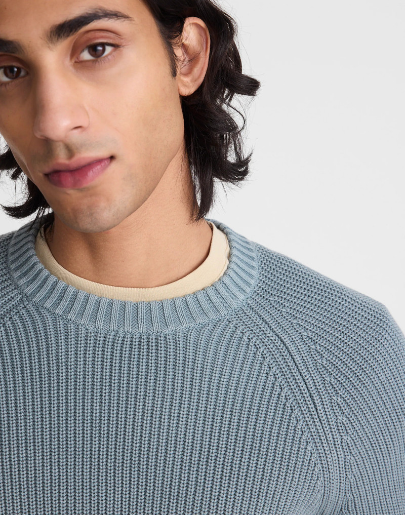Cotton Shaker-Stitch Crewneck Sweater 6
