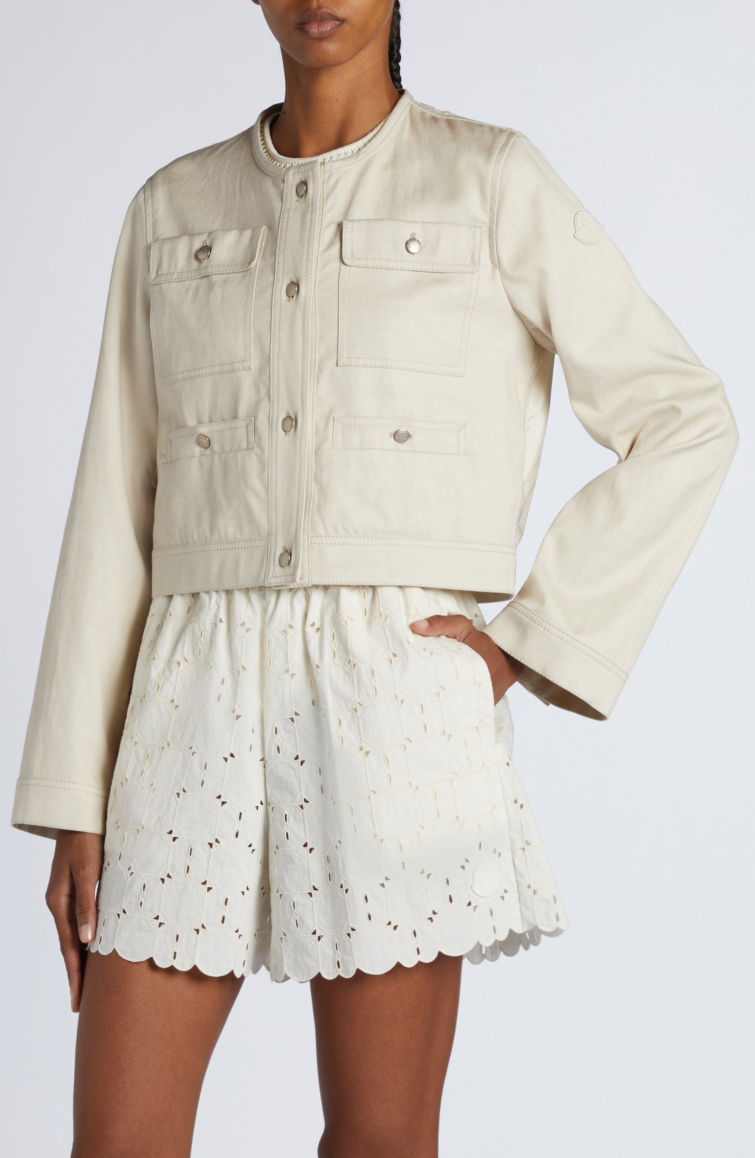 Moncler Chatel Button Sleeve Crop Jacket in White at Nordstrom - 5