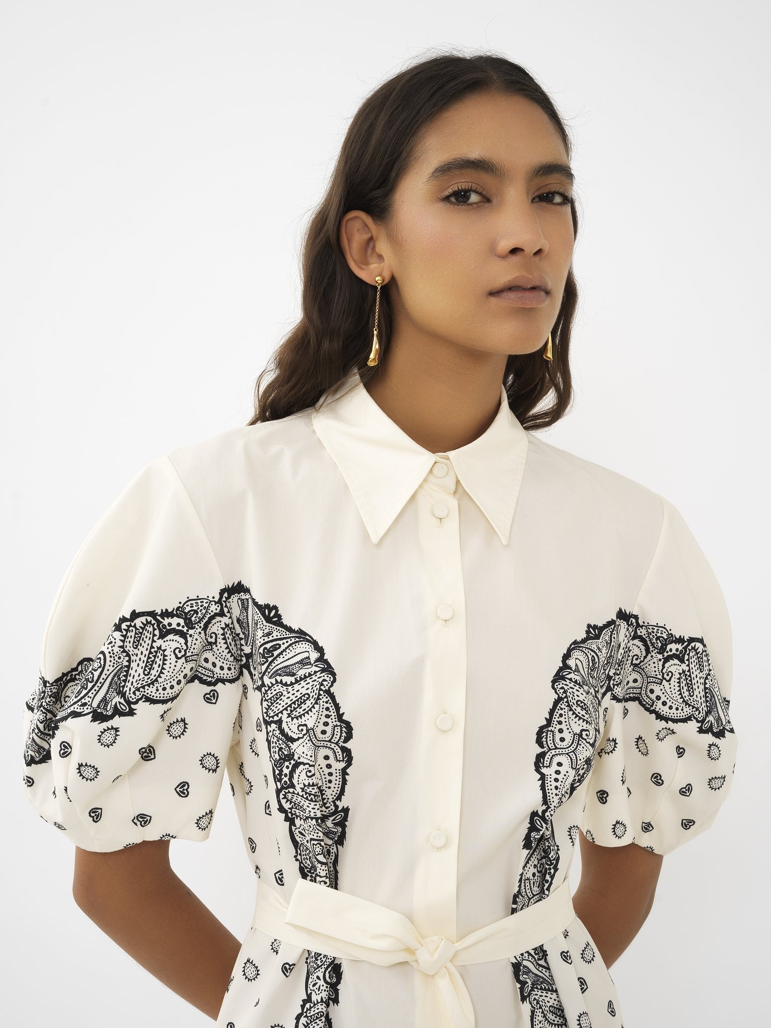 PRINTED BALLOON-SLEEVE SHIRT DRESS - 6