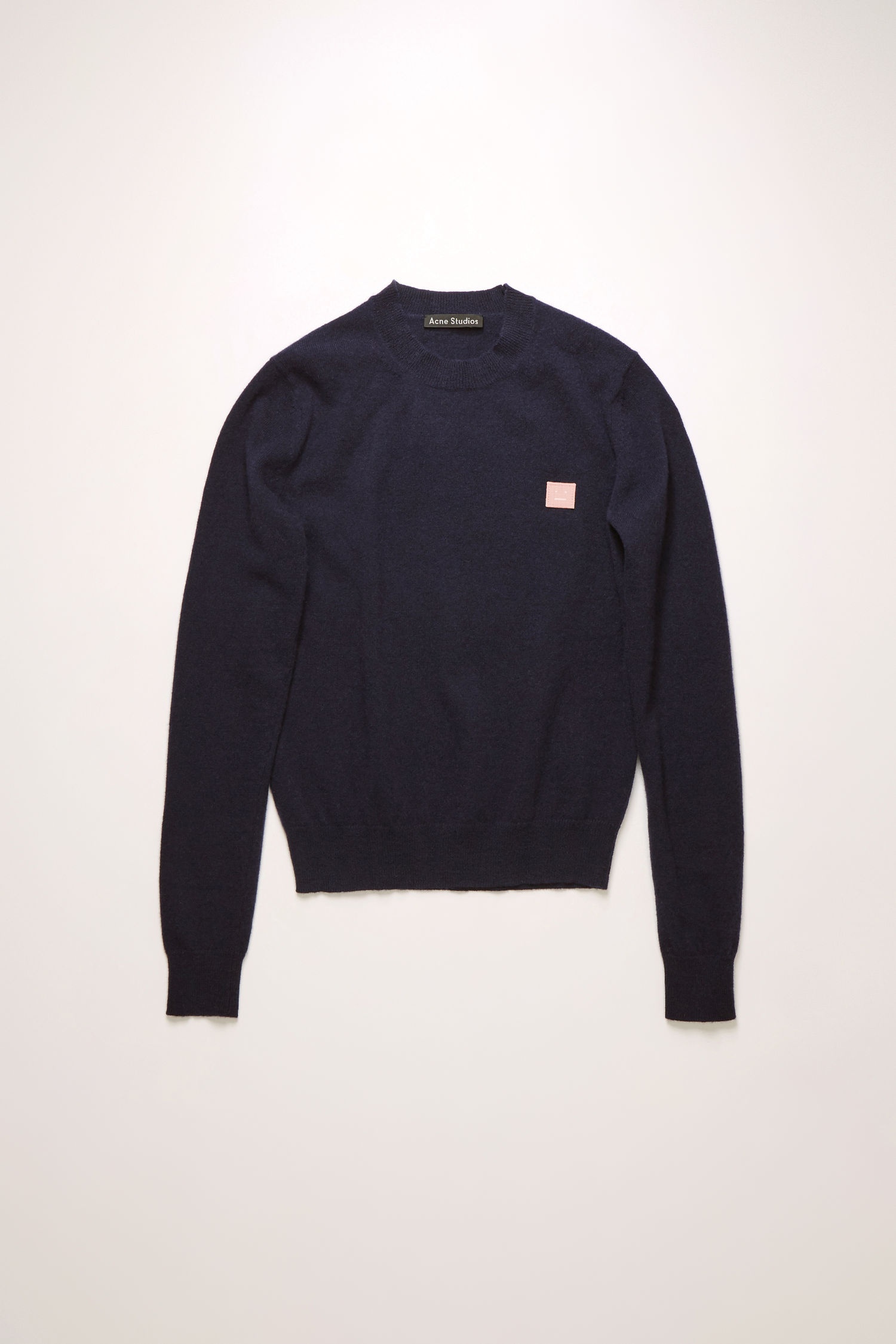 Wool crew neck sweater navy/pink - 1