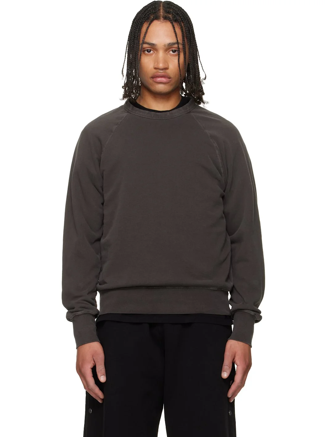 Gray French Terry Binded Neck Raglan Sweatshirt - 1