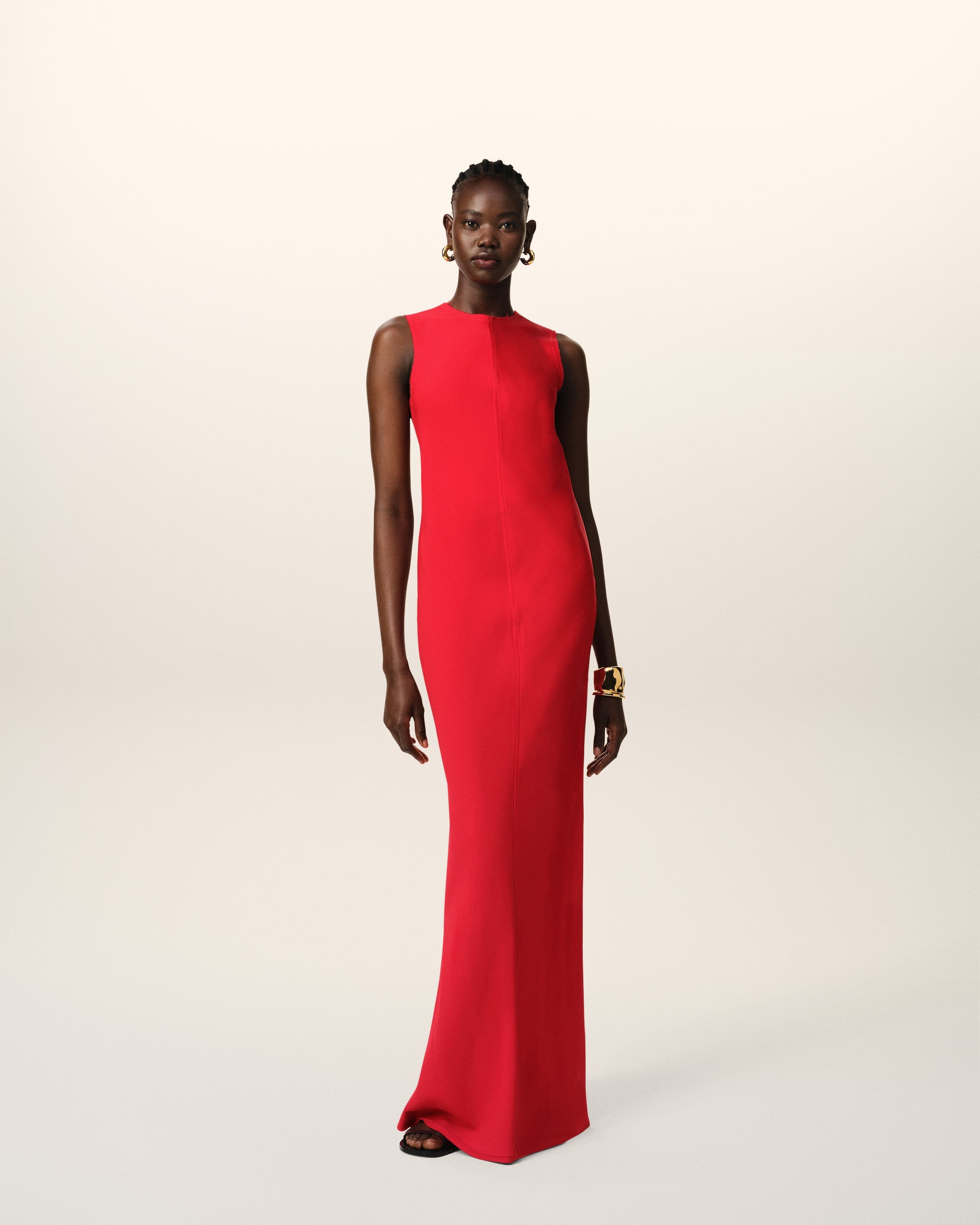 RED LONG STRAIGHT DRESS - 2
