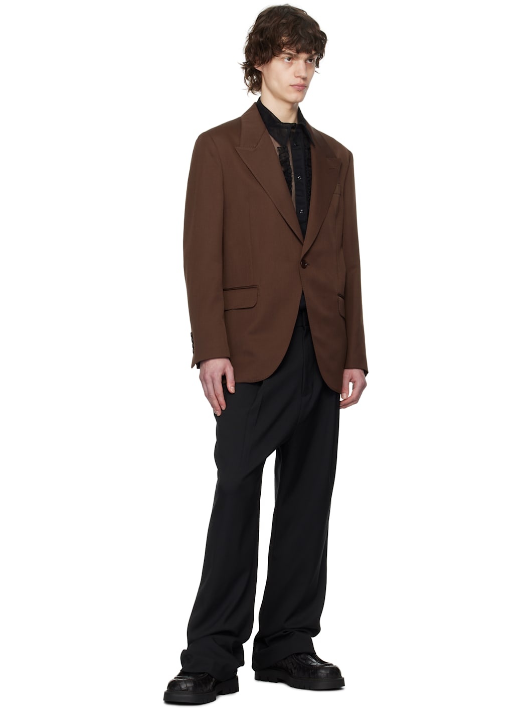 Brown Relaxed Wide Peak Blazer - 4