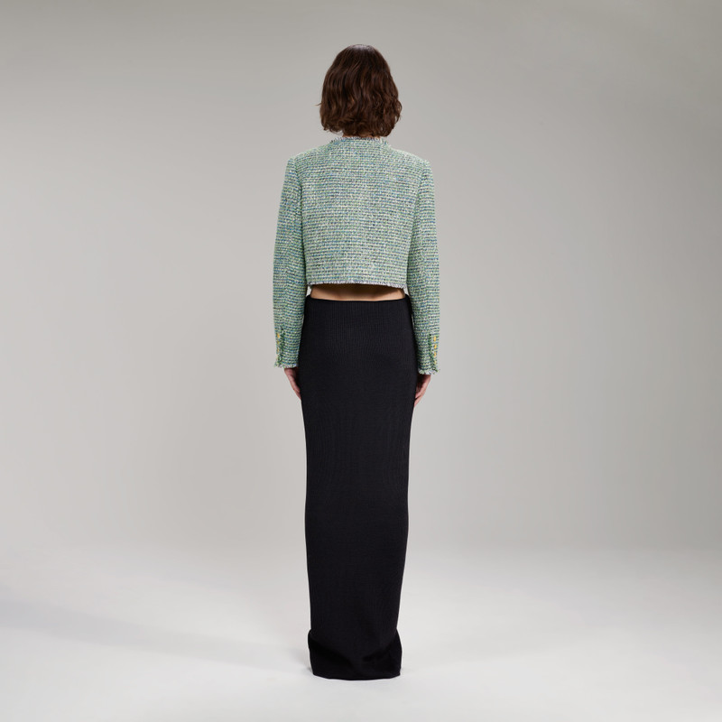 self-portrait Green Bouclé Cropped Jacket outlook