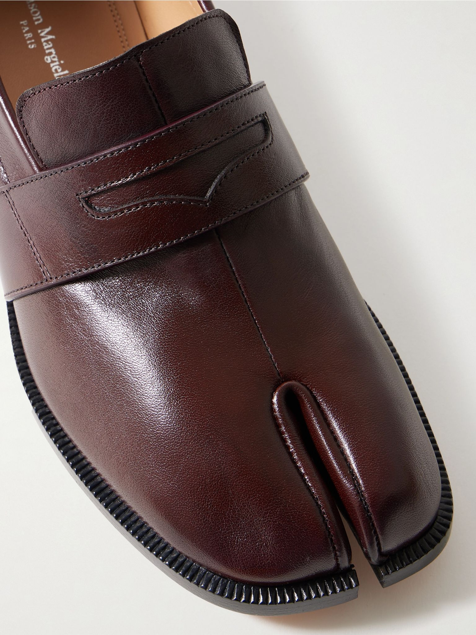 Tabi split-toe collapsible-heel leather loafers Burgundy - 4