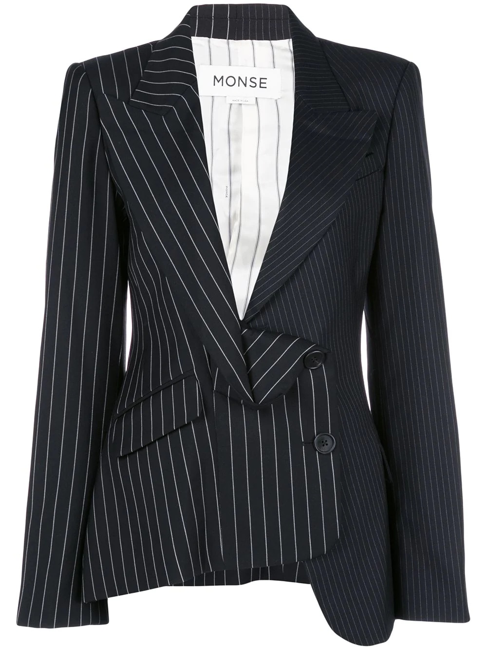 two-tone pinstripe asymmetric blazer - 1