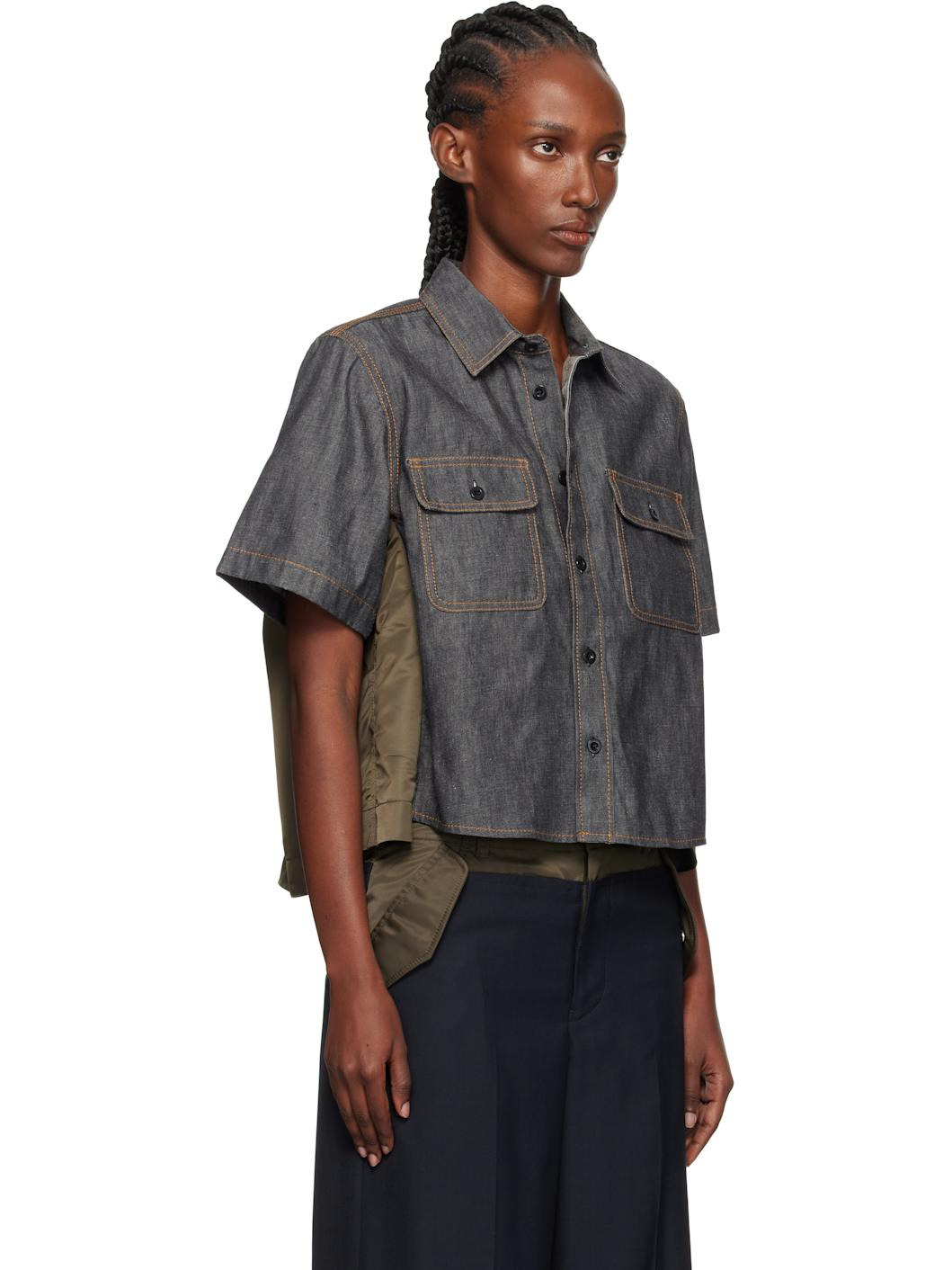 Indigo & Khaki Paneled Denim Shirt - 2