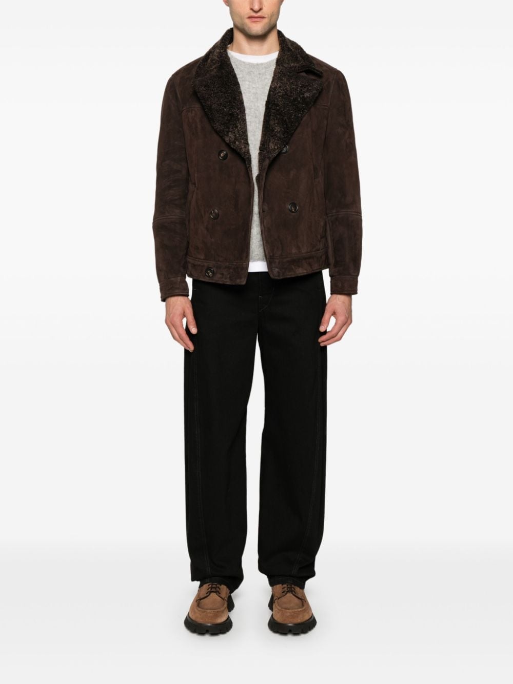 double-breasted shearling jacket - 2