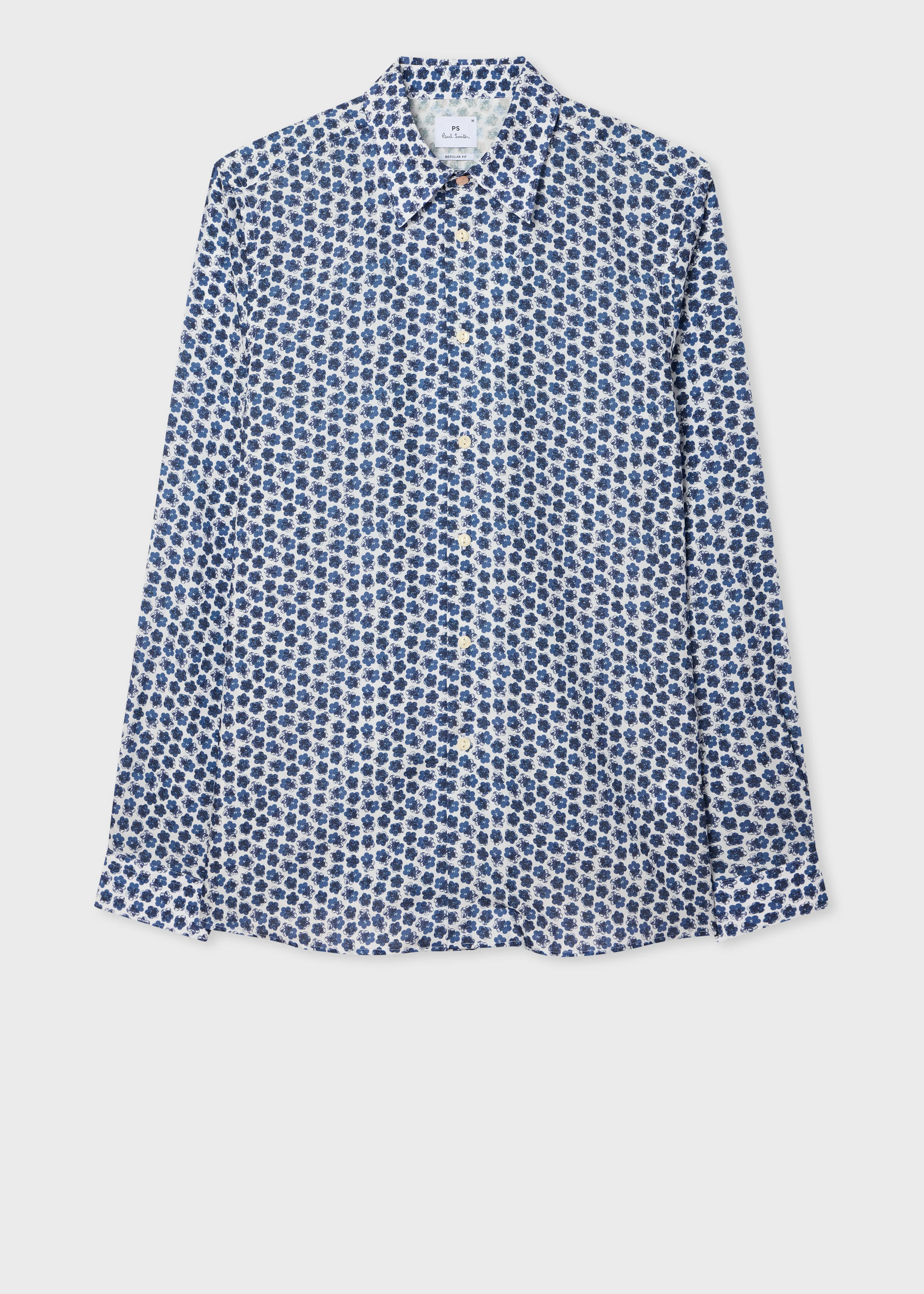 White and Navy 'Zine Floral' Print Shirt - 1