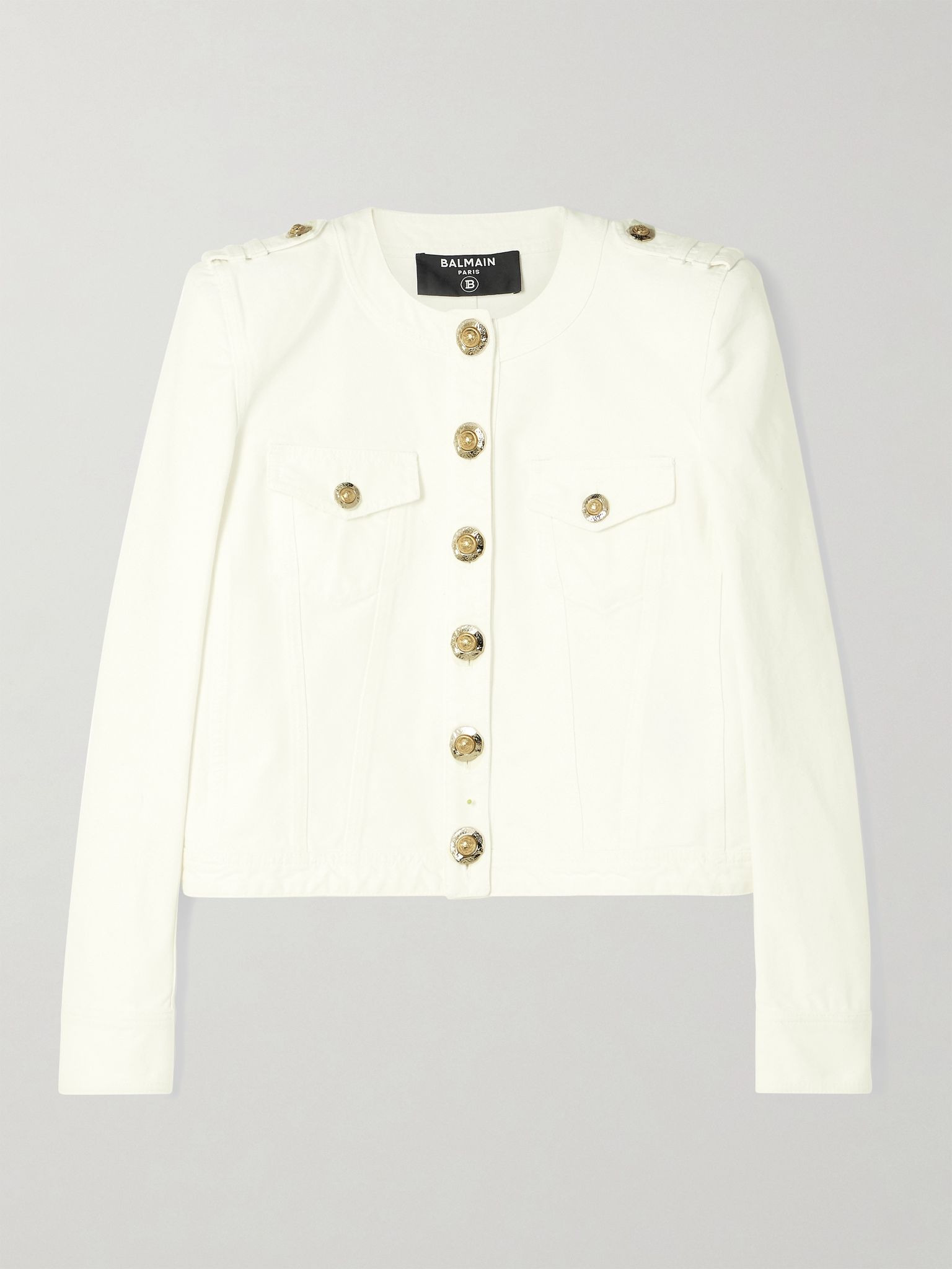Cropped button-embellished cotton-canvas jacket White - 1