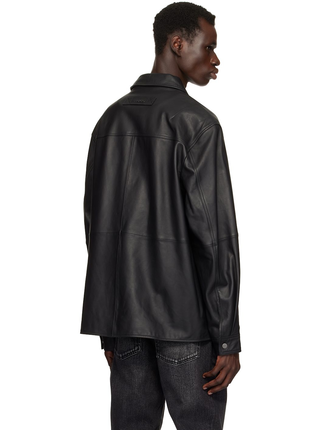 Black Paneled Leather Jacket - 3