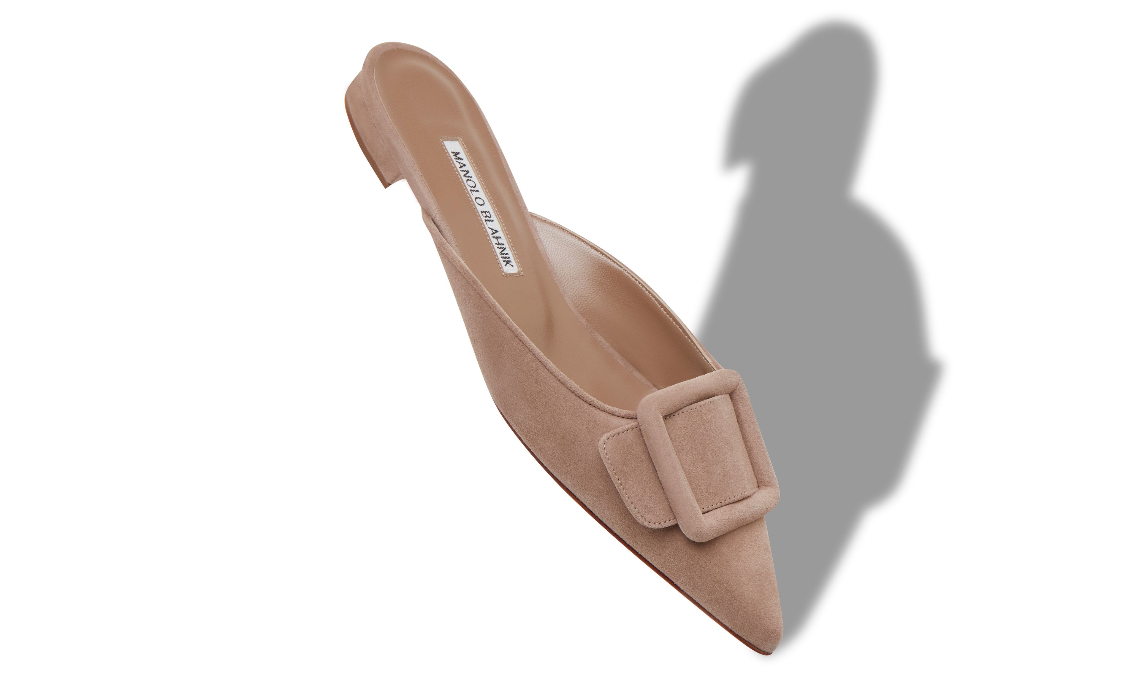 Nude Suede Buckle Detail Flat Mules - 2