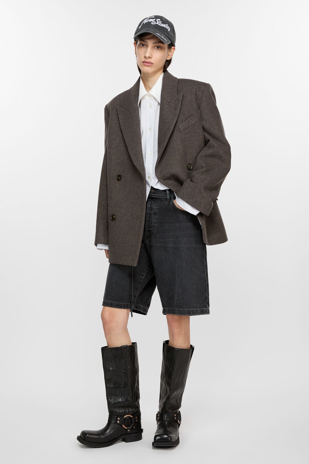 Double-breasted twill jacket - Brown melange - 5