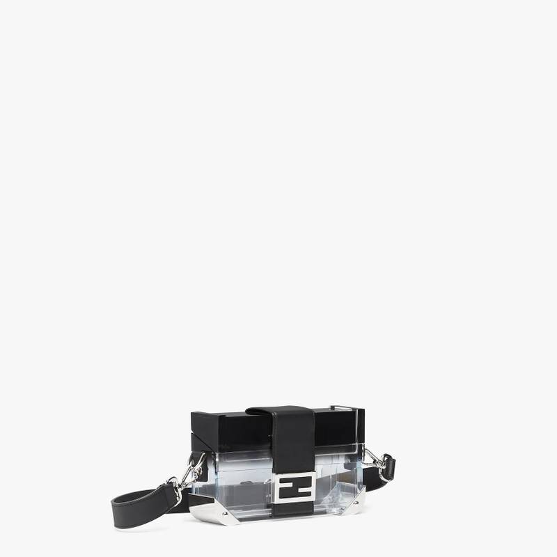 Rigid Baguette bag made of transparent plexiglass with black gradient effect. Square flap and magnet 2