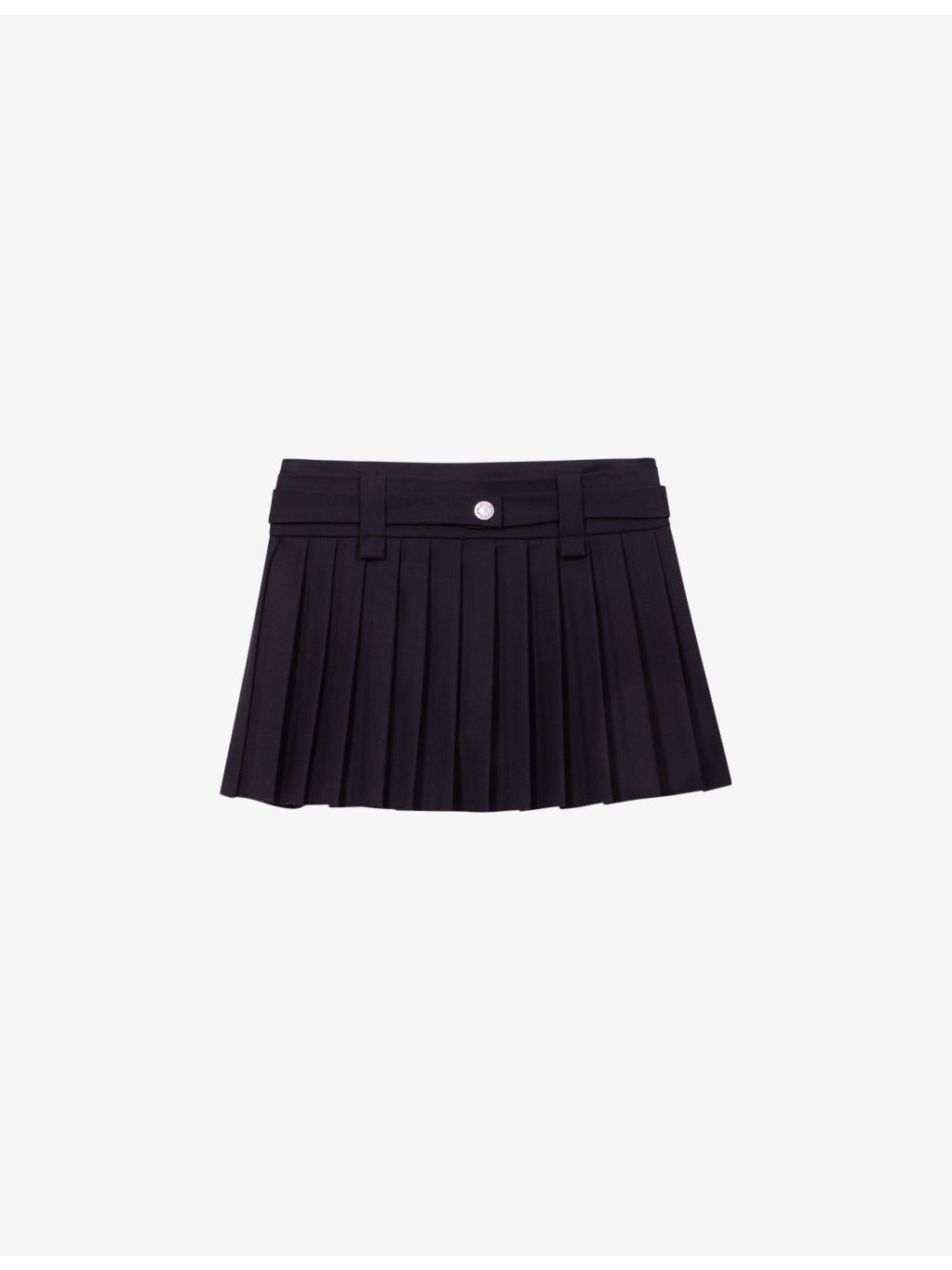 Button-embellished mid-rise pleated stretch wool-blend mini skirt - 1