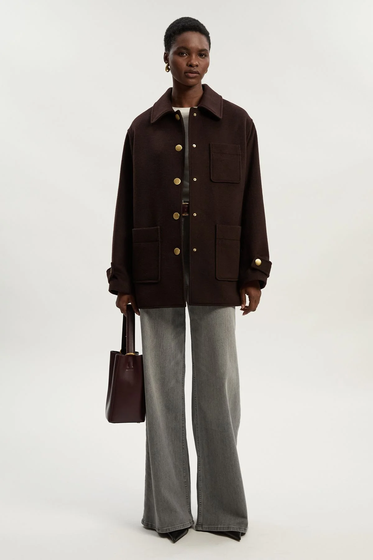 Brushed Wool Patch Pocket Tailored Medium Coat - 1
