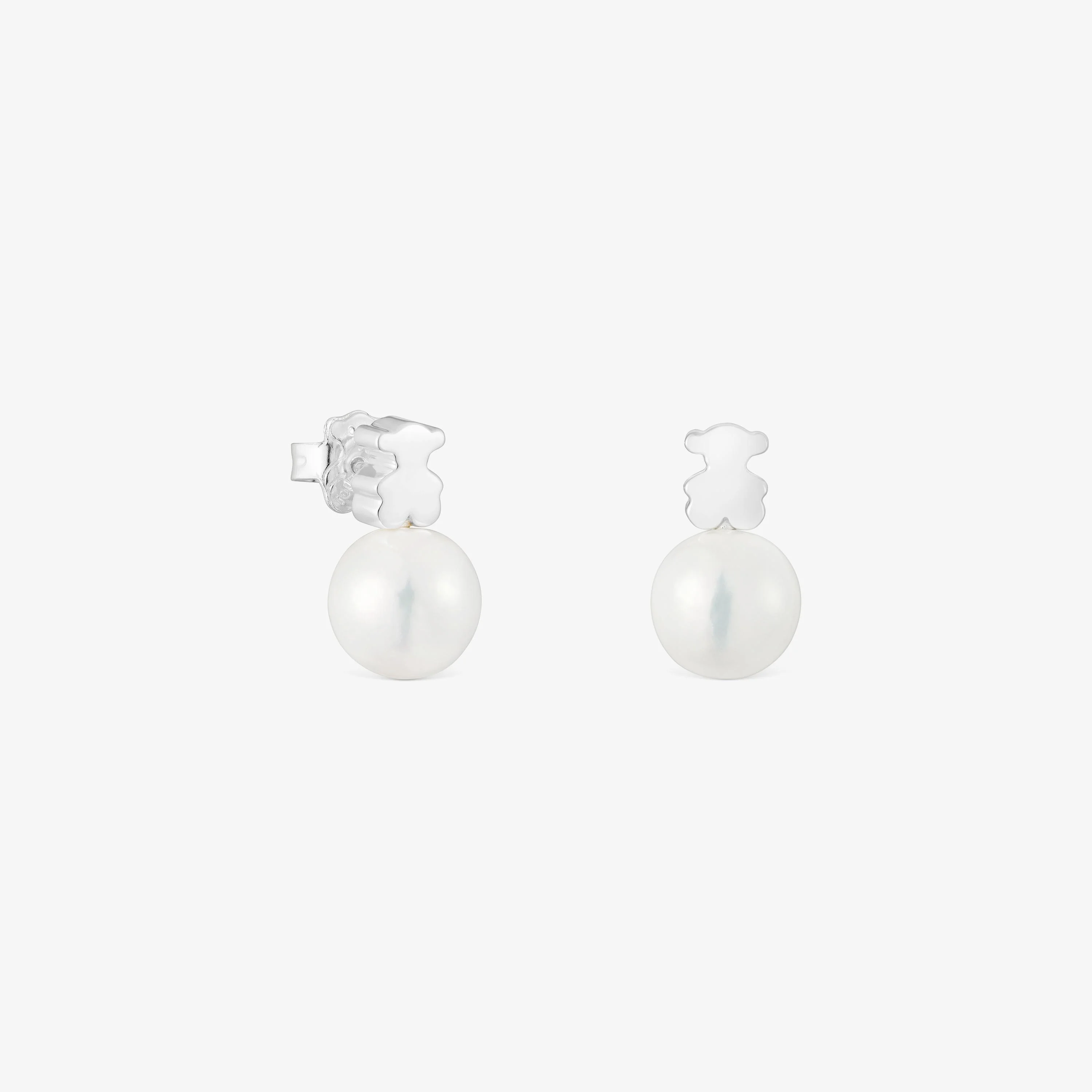 Silver Bear earrings with cultured freshwater pearl Sweet Dolls - 1