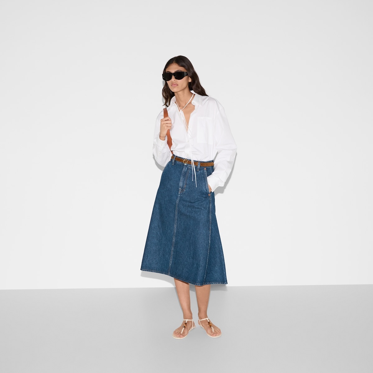 Mid-length denim skirt - 6