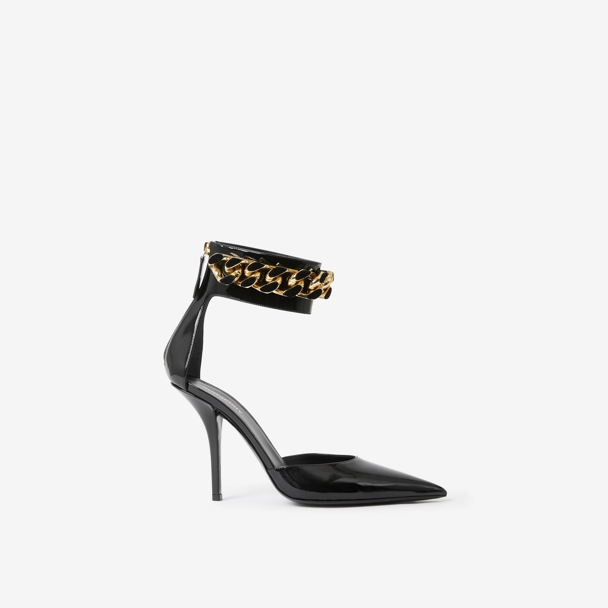 Chain-link Detail Patent Leather Point-toe Pumps - 1