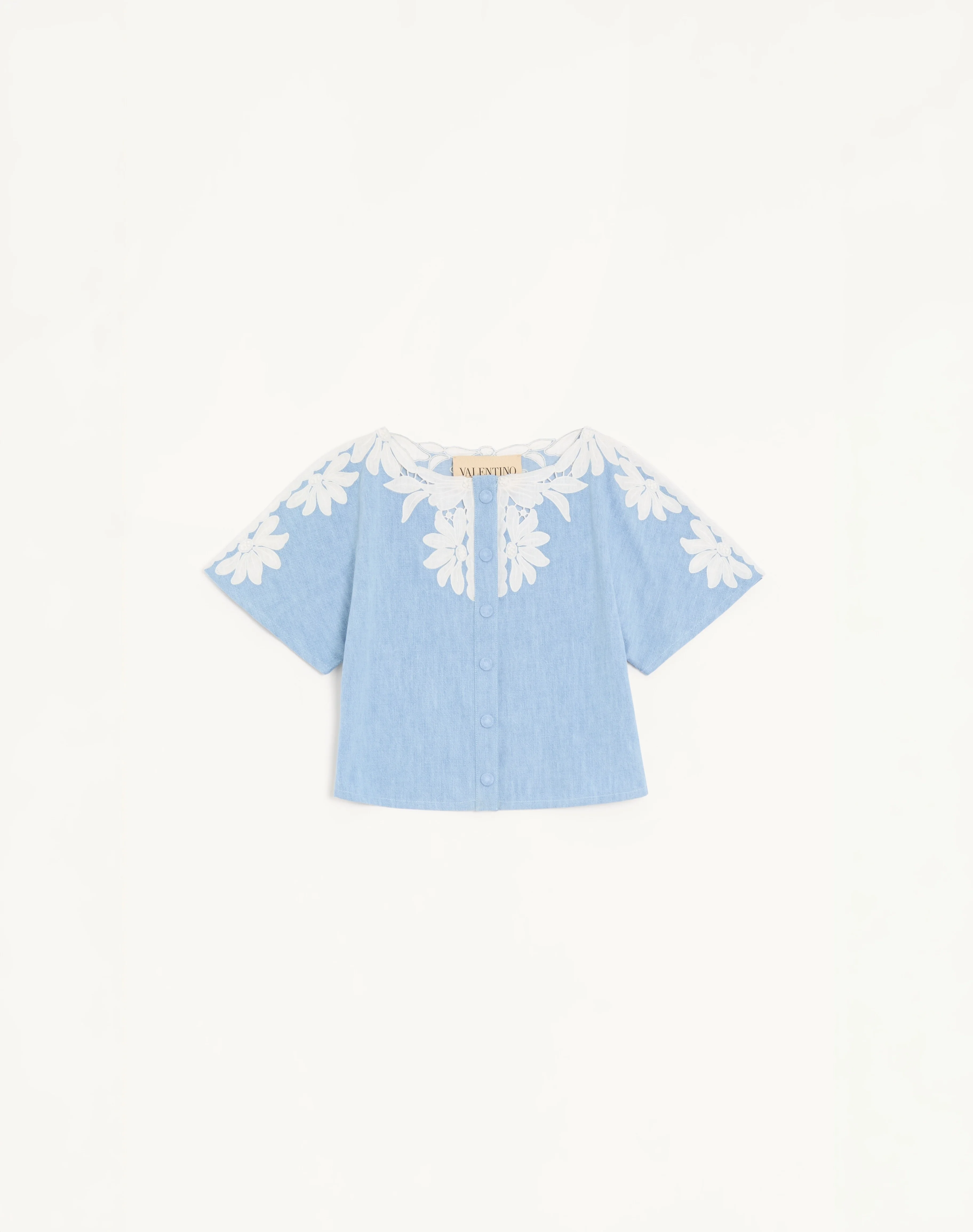 LIGHT BLUE EMBROIDERED DENIM SHIRT - 1