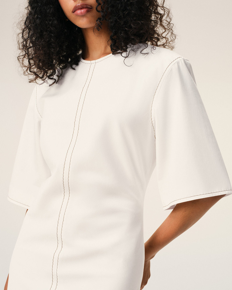 WHITE COTTON LONG FITTED DRESS 4