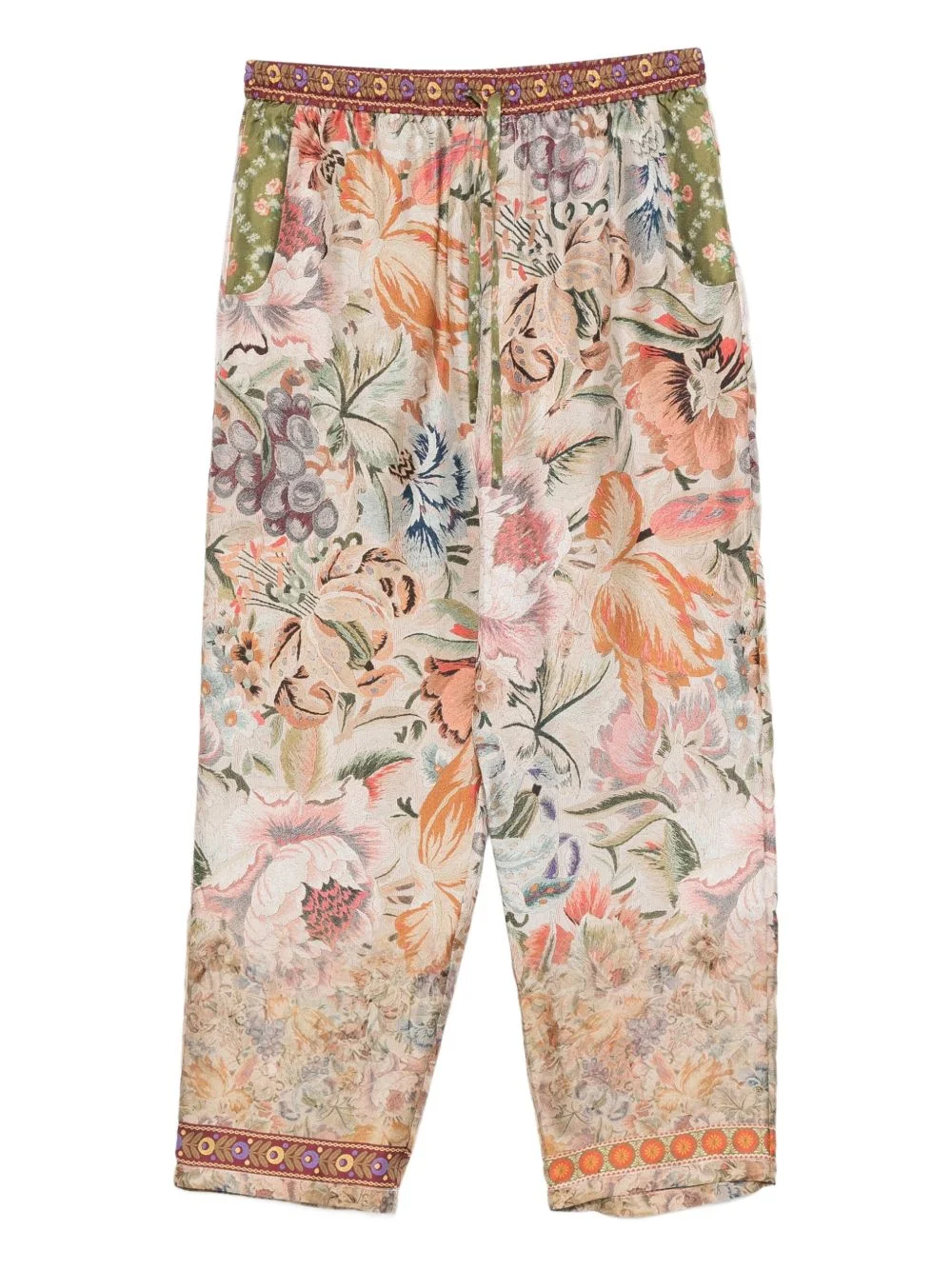 floral-print embroidered trousers - 1