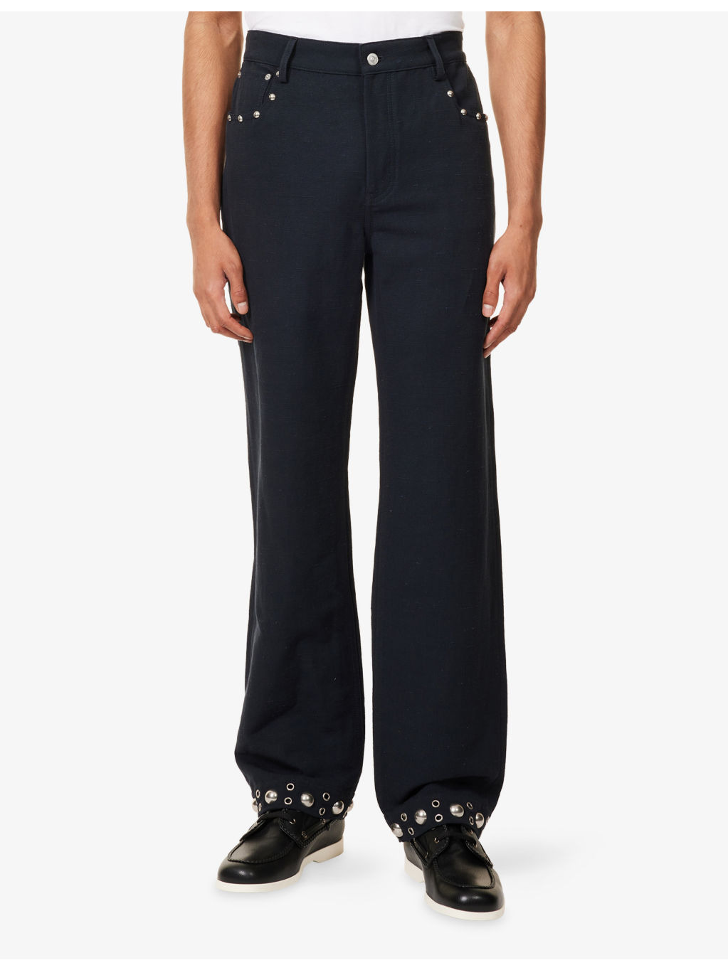 Eye-let Stud Embellishment Straight-leg Denim Jeans - 3